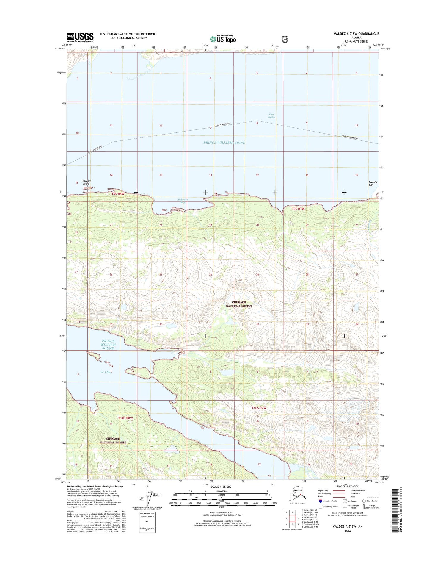 Valdez A-7 SW Alaska US Topo Map Image