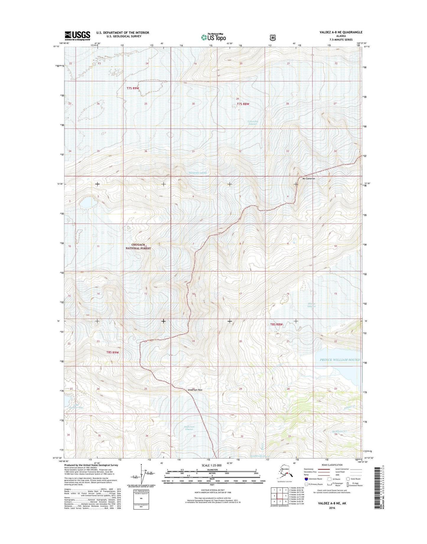 Valdez A-8 NE Alaska US Topo Map Image
