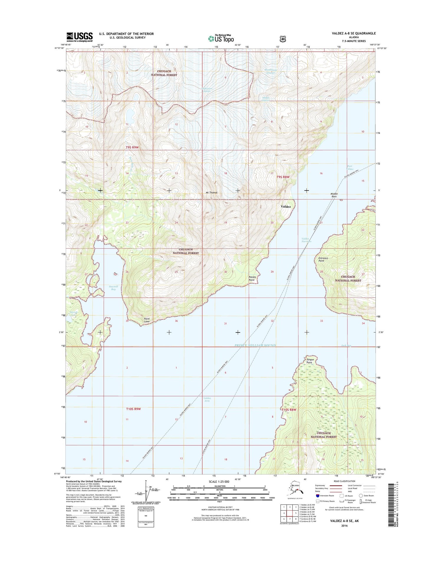 Valdez A-8 SE Alaska US Topo Map Image