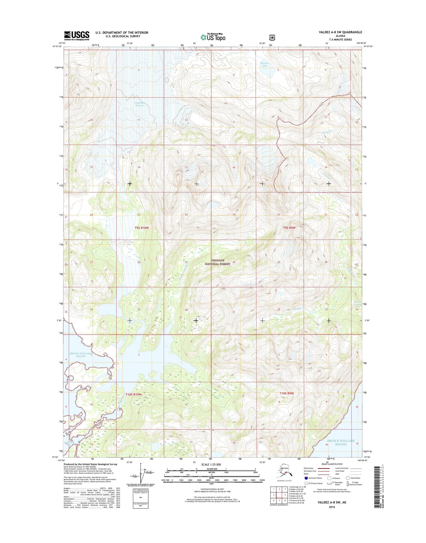 Valdez A-8 SW Alaska US Topo Map Image