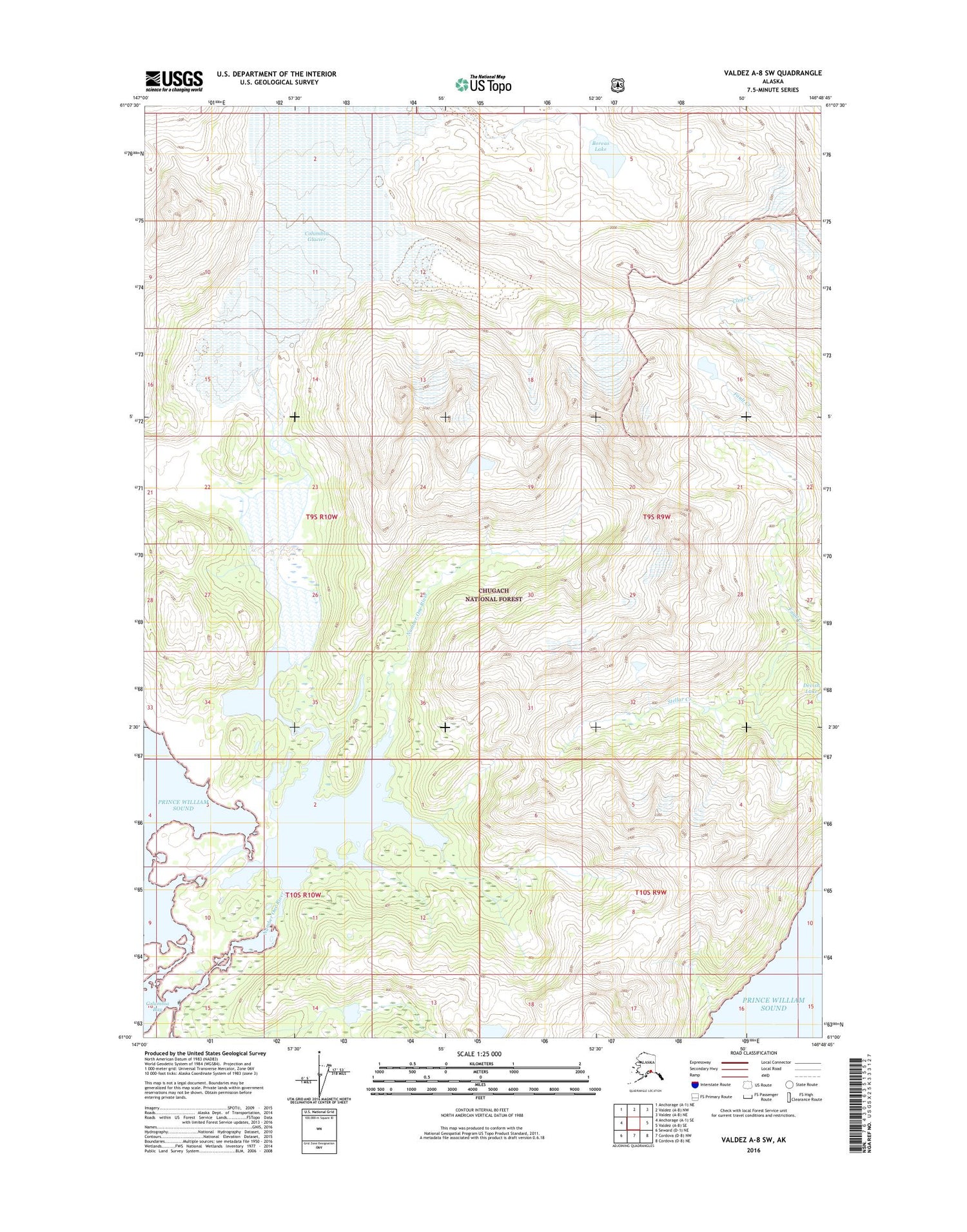 Valdez A-8 SW Alaska US Topo Map Image