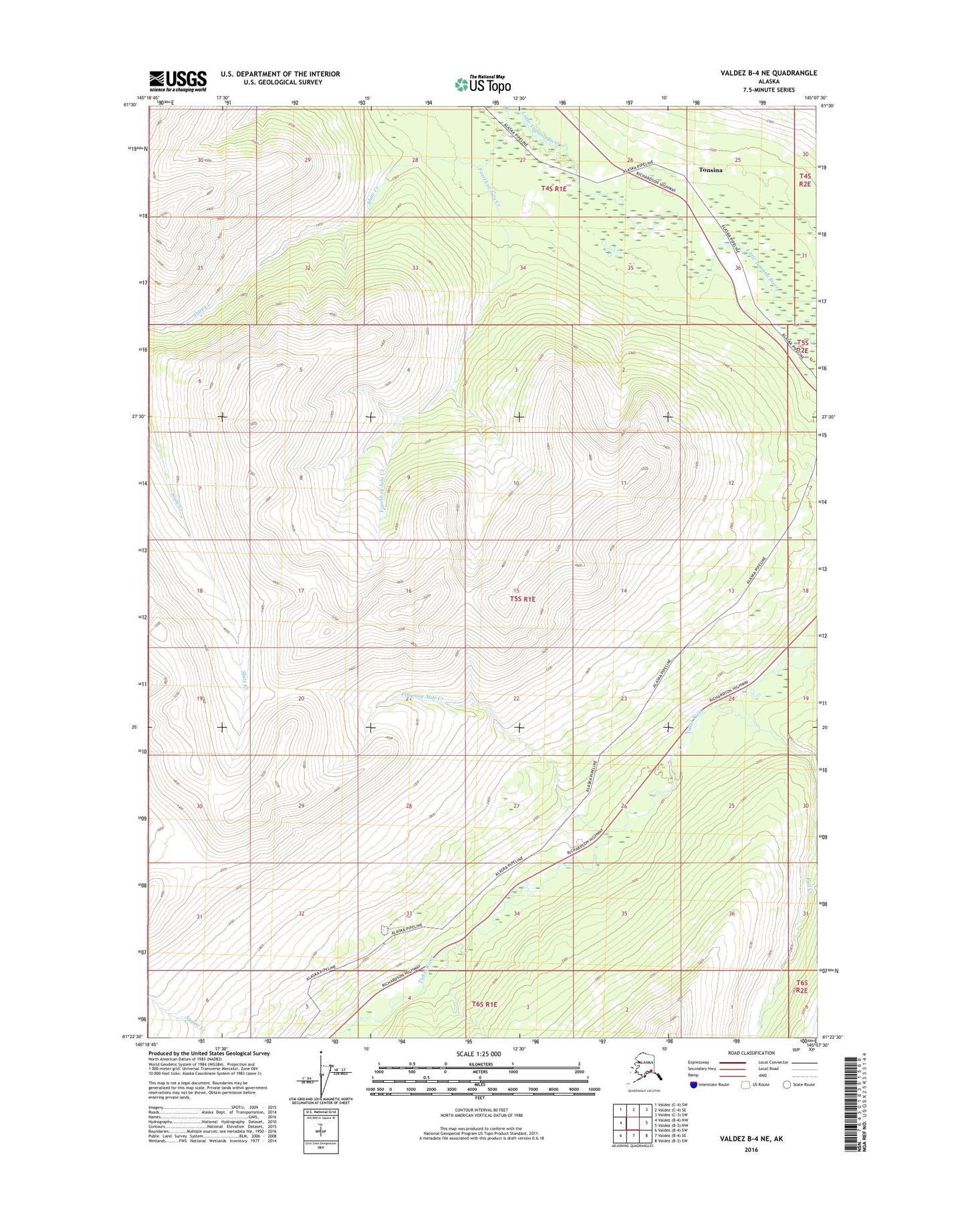 Valdez B-4 NE Alaska US Topo Map Image