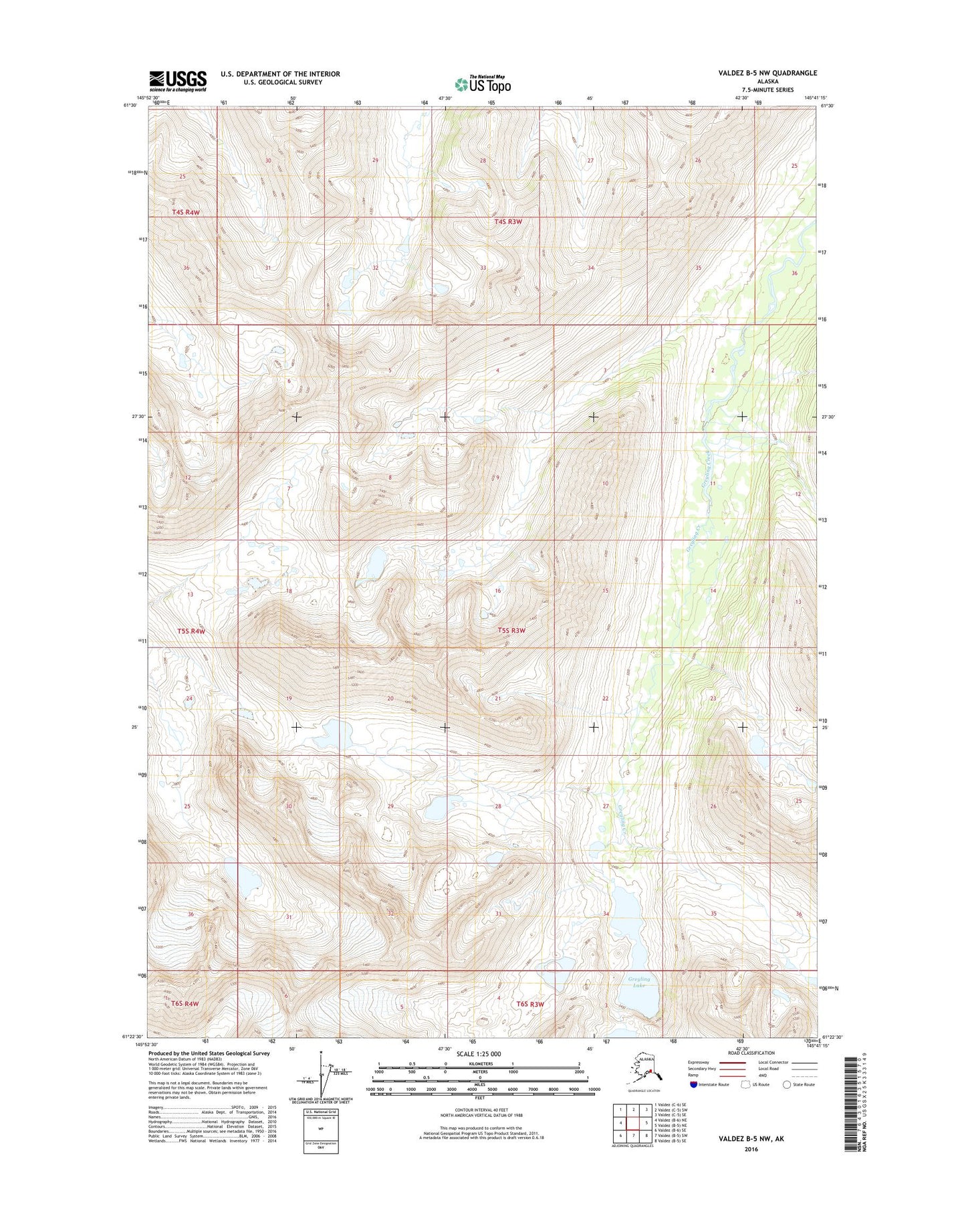 Valdez B-5 NW Alaska US Topo Map Image
