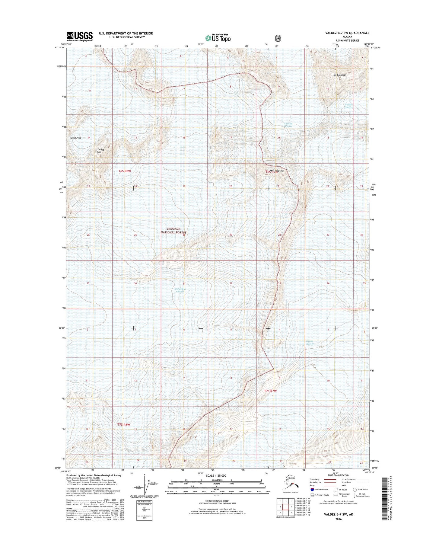 Valdez B-7 SW Alaska US Topo Map Image