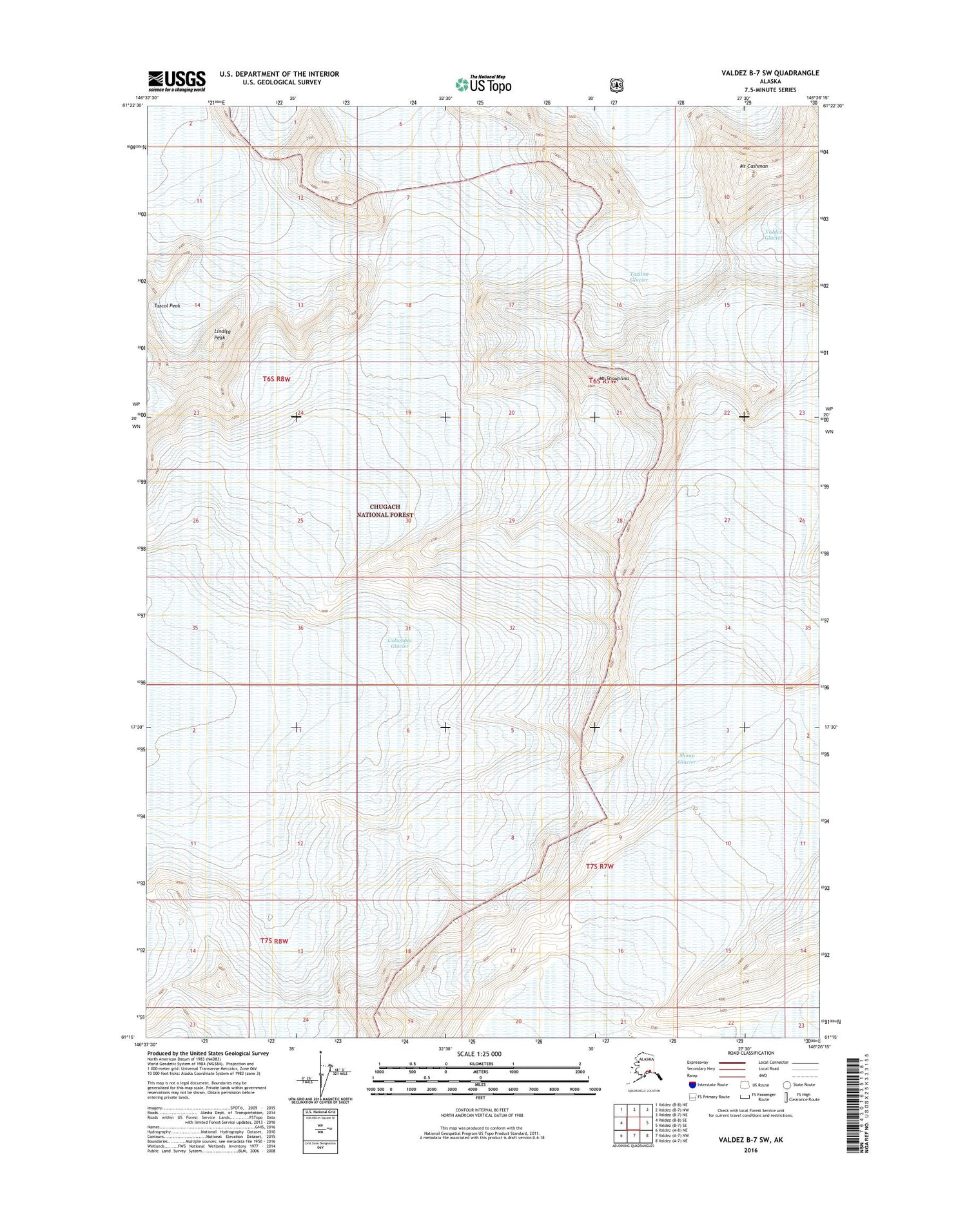 Valdez B-7 SW Alaska US Topo Map Image