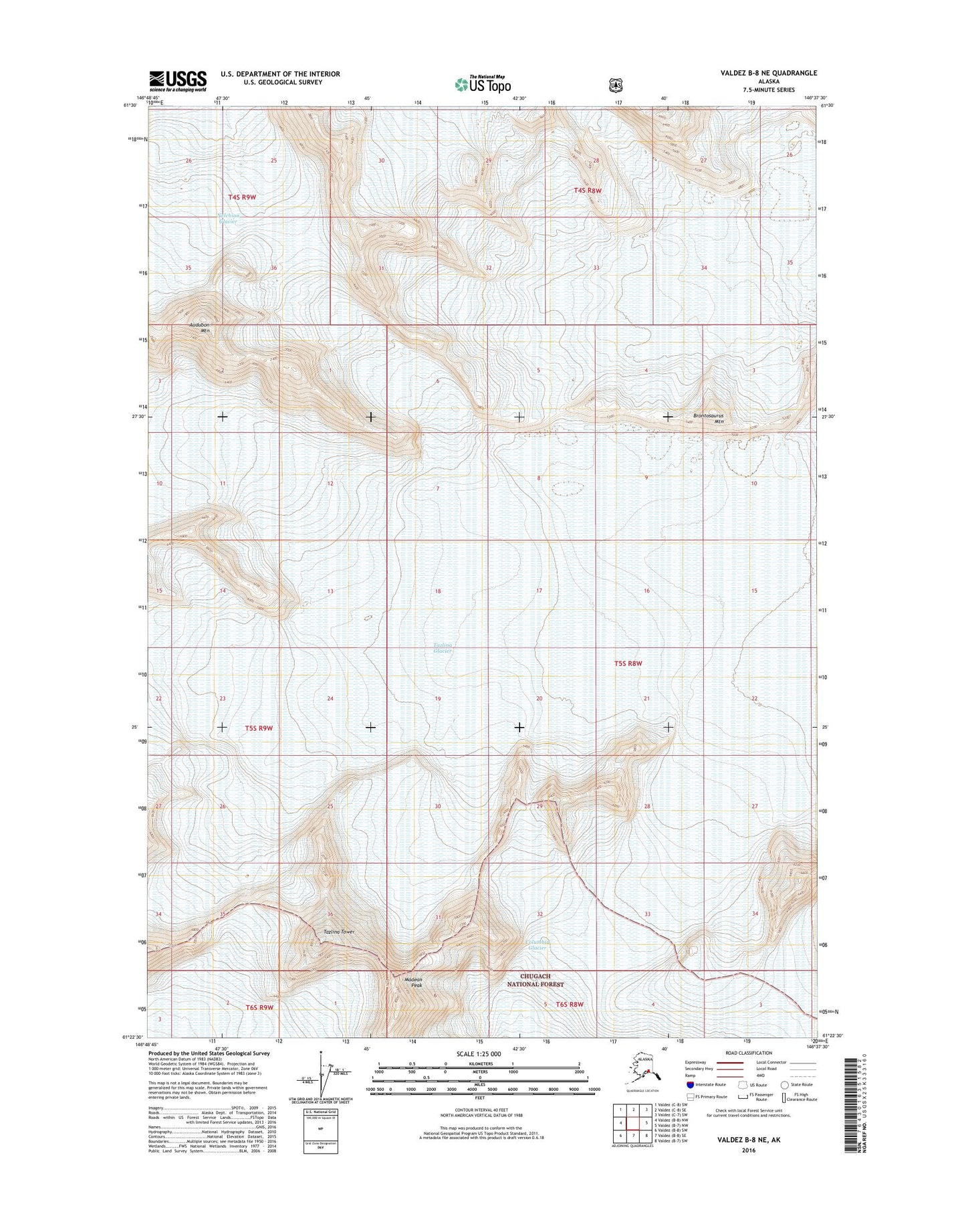 Valdez B-8 NE Alaska US Topo Map Image