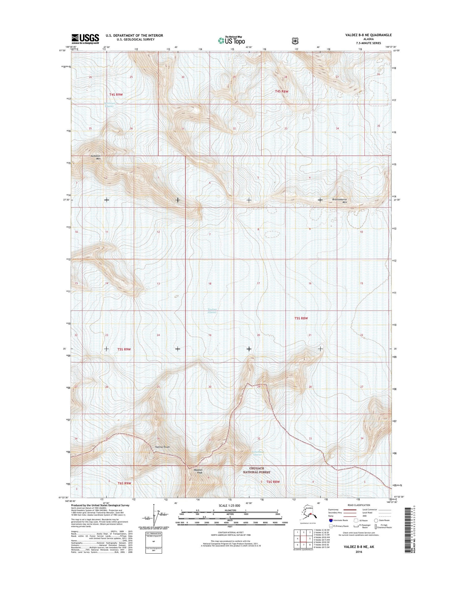 Valdez B-8 NE Alaska US Topo Map Image