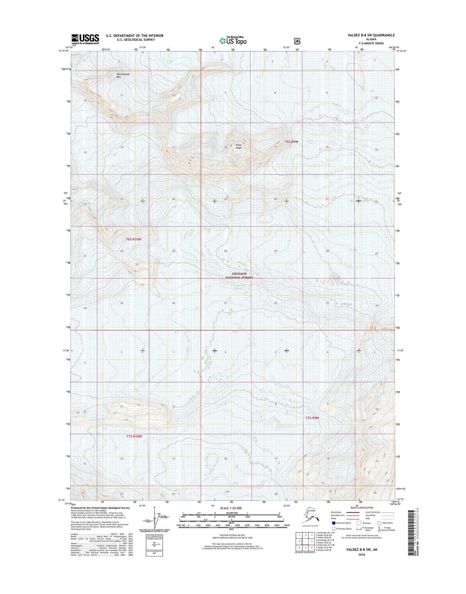 Valdez B-8 SW Alaska US Topo Map Image