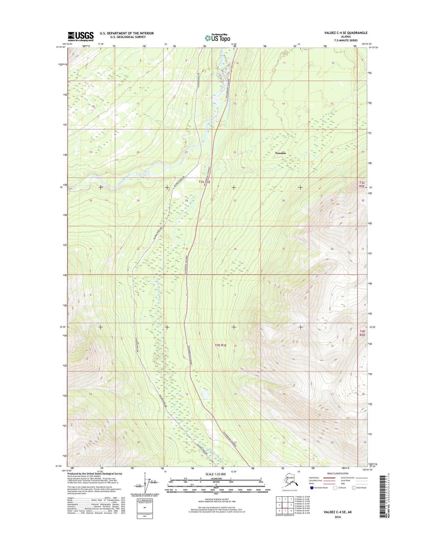 Valdez C-4 SE Alaska US Topo Map Image