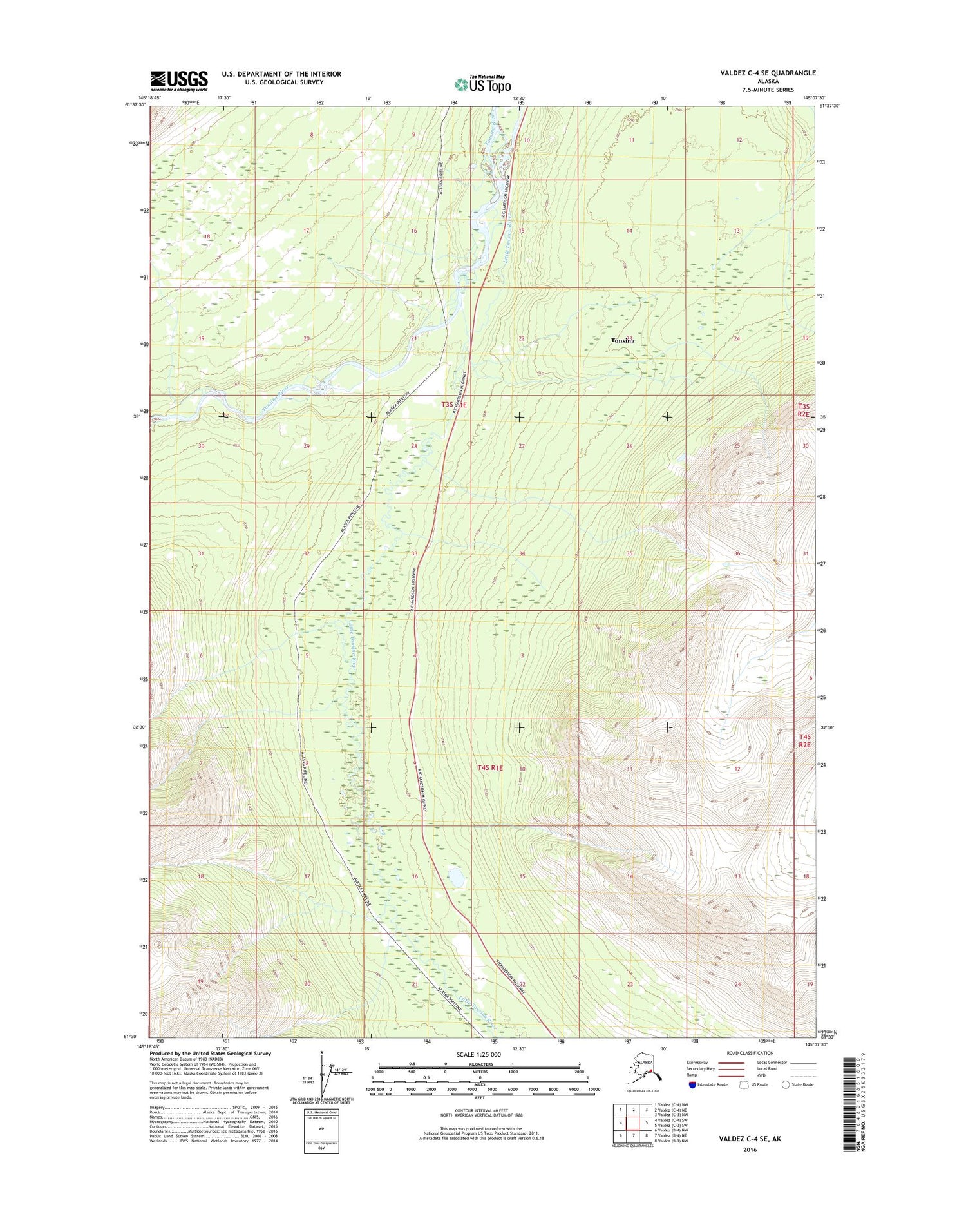 Valdez C-4 SE Alaska US Topo Map Image