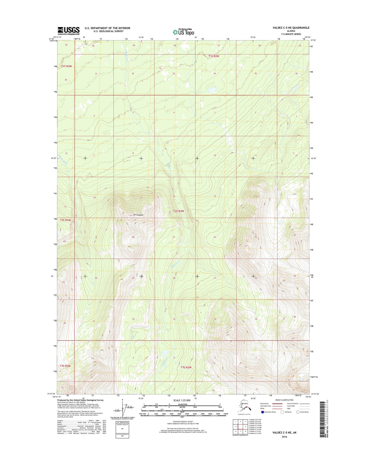 Valdez C-5 NE Alaska US Topo Map Image