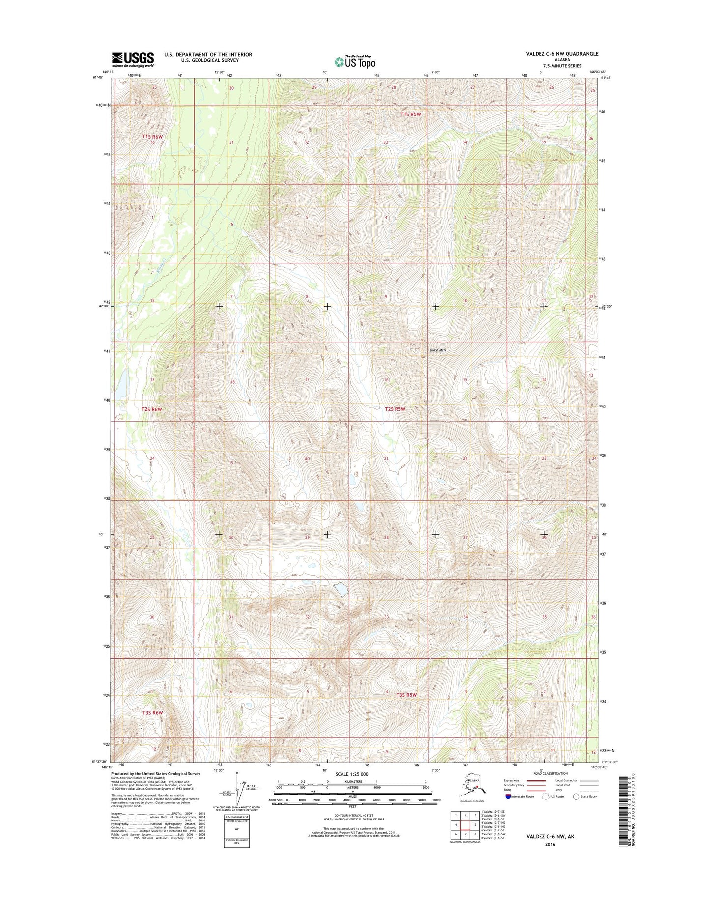 Valdez C-6 NW Alaska US Topo Map Image