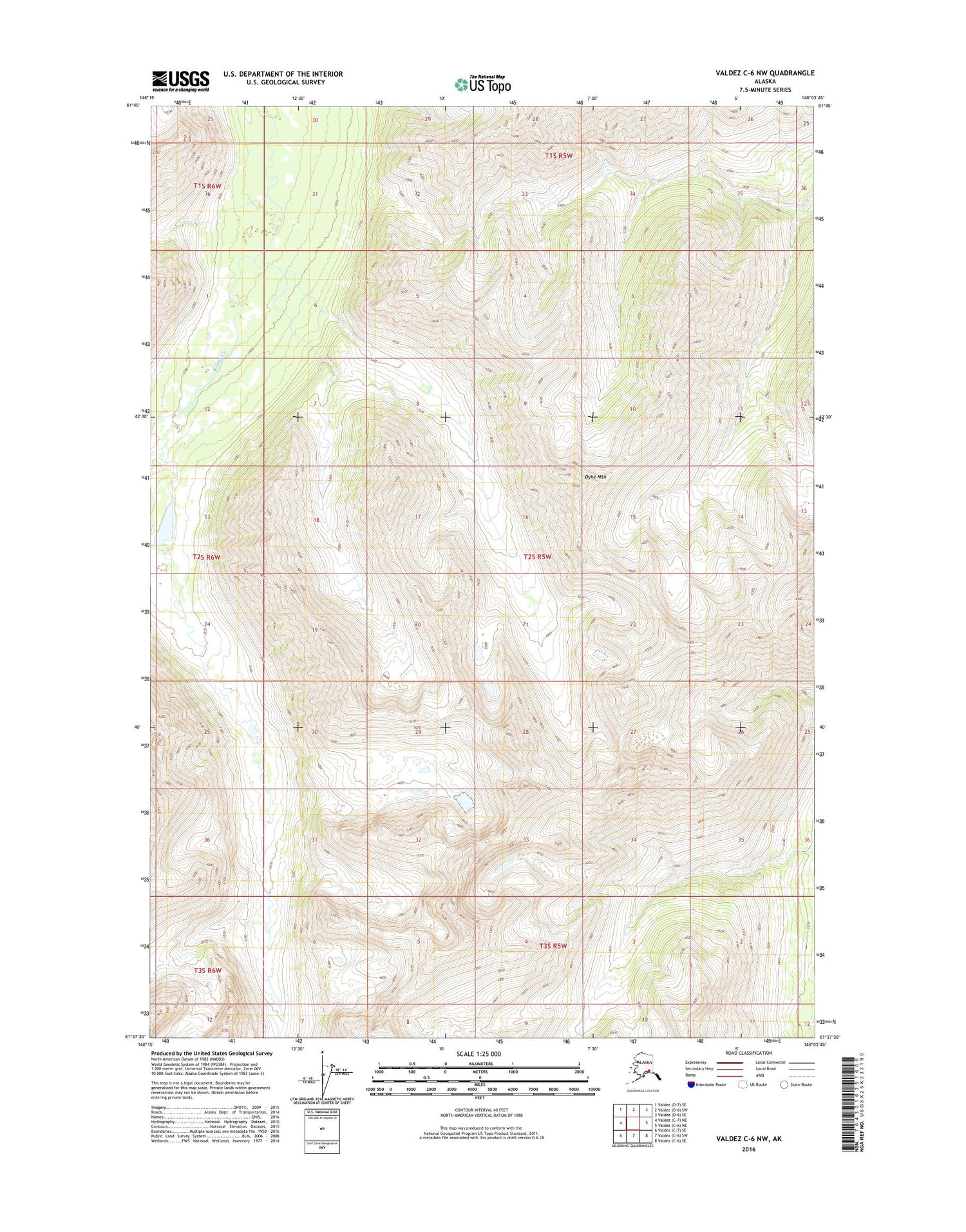 Valdez C-6 NW Alaska US Topo Map Image