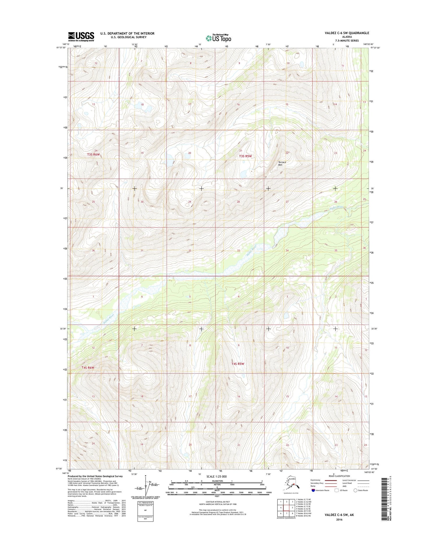 Valdez C-6 SW Alaska US Topo Map Image