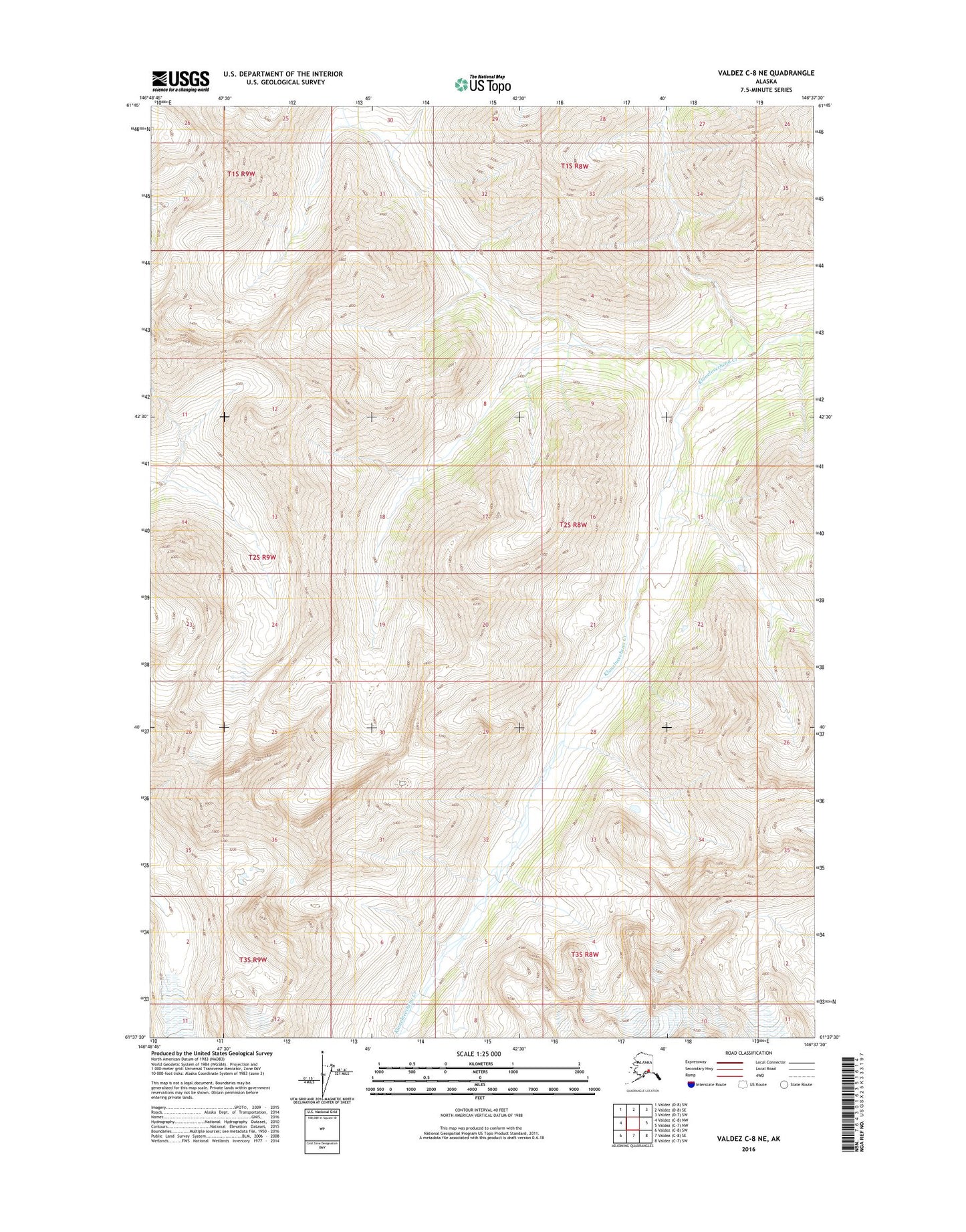 Valdez C-8 NE Alaska US Topo Map Image