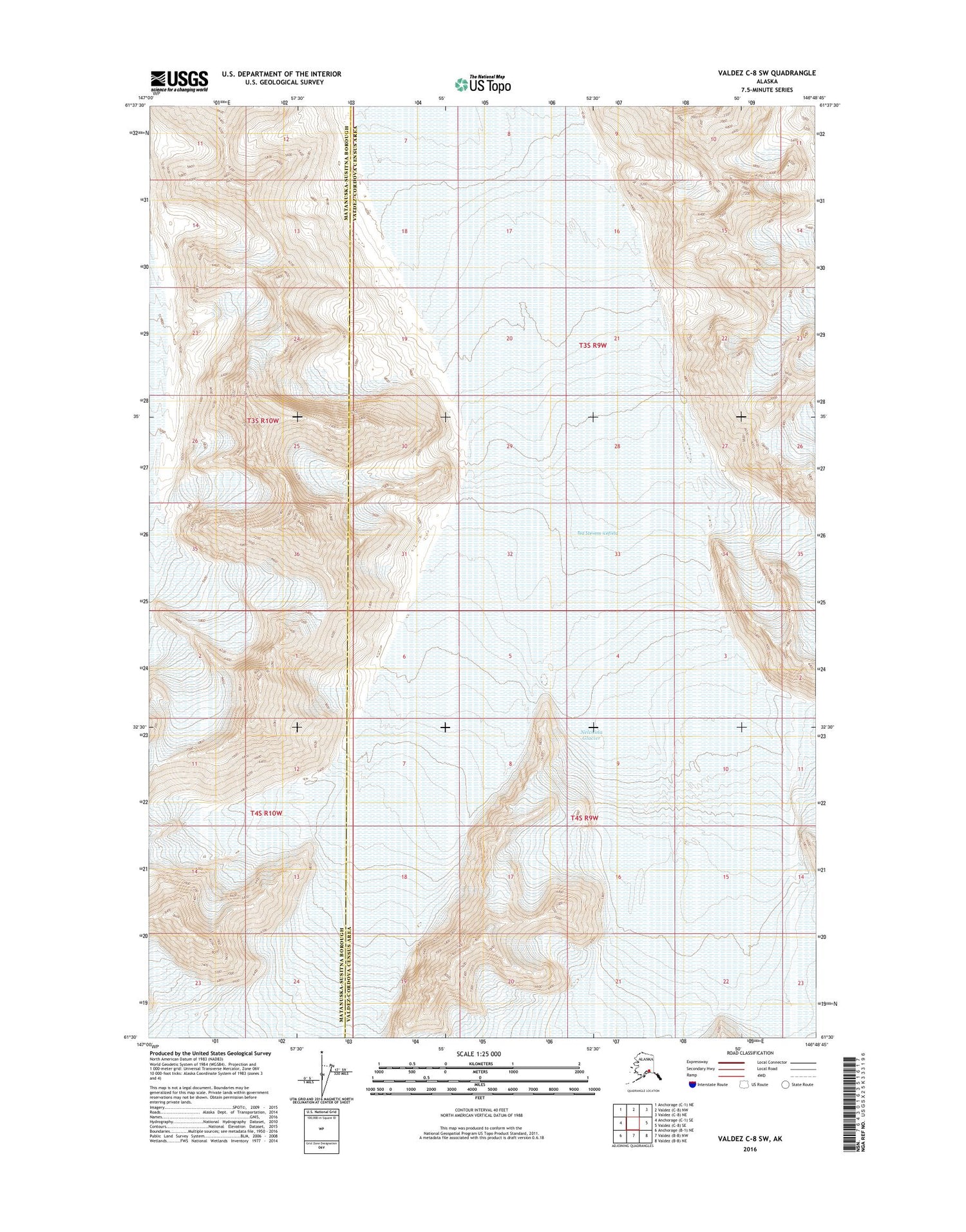 Valdez C-8 SW Alaska US Topo Map Image