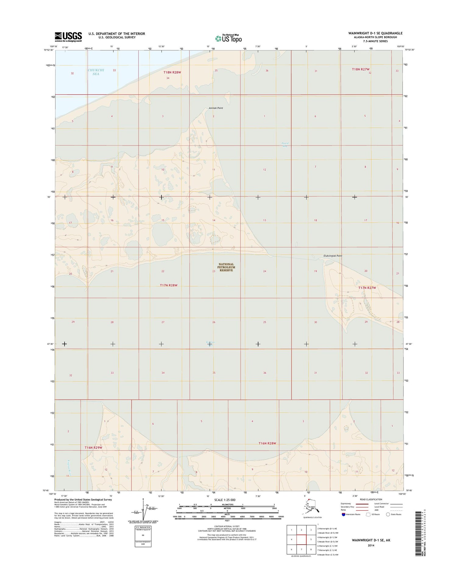 Wainwright D-1 SE Alaska US Topo Map Image