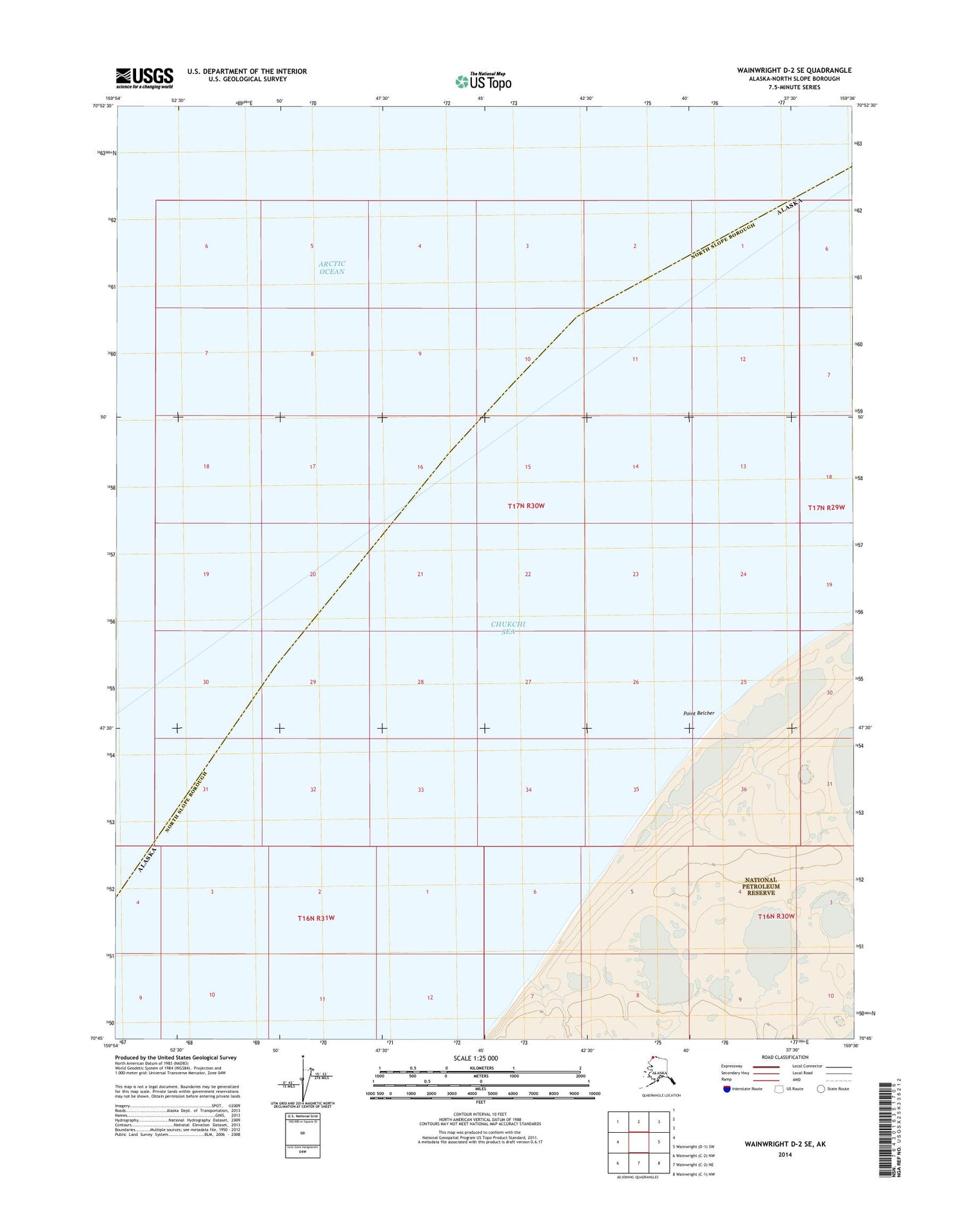 Wainwright D-2 SE Alaska US Topo Map Image