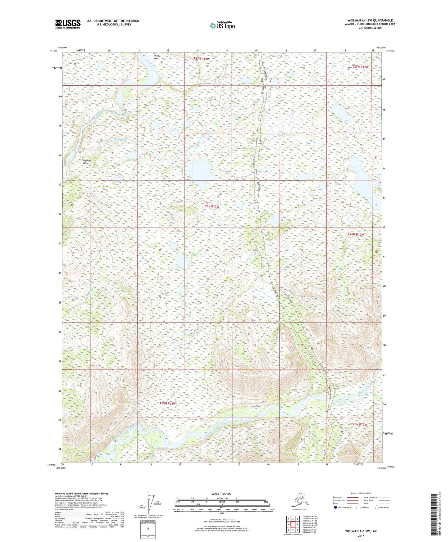 Wiseman A-1 SW Alaska US Topo Map Image