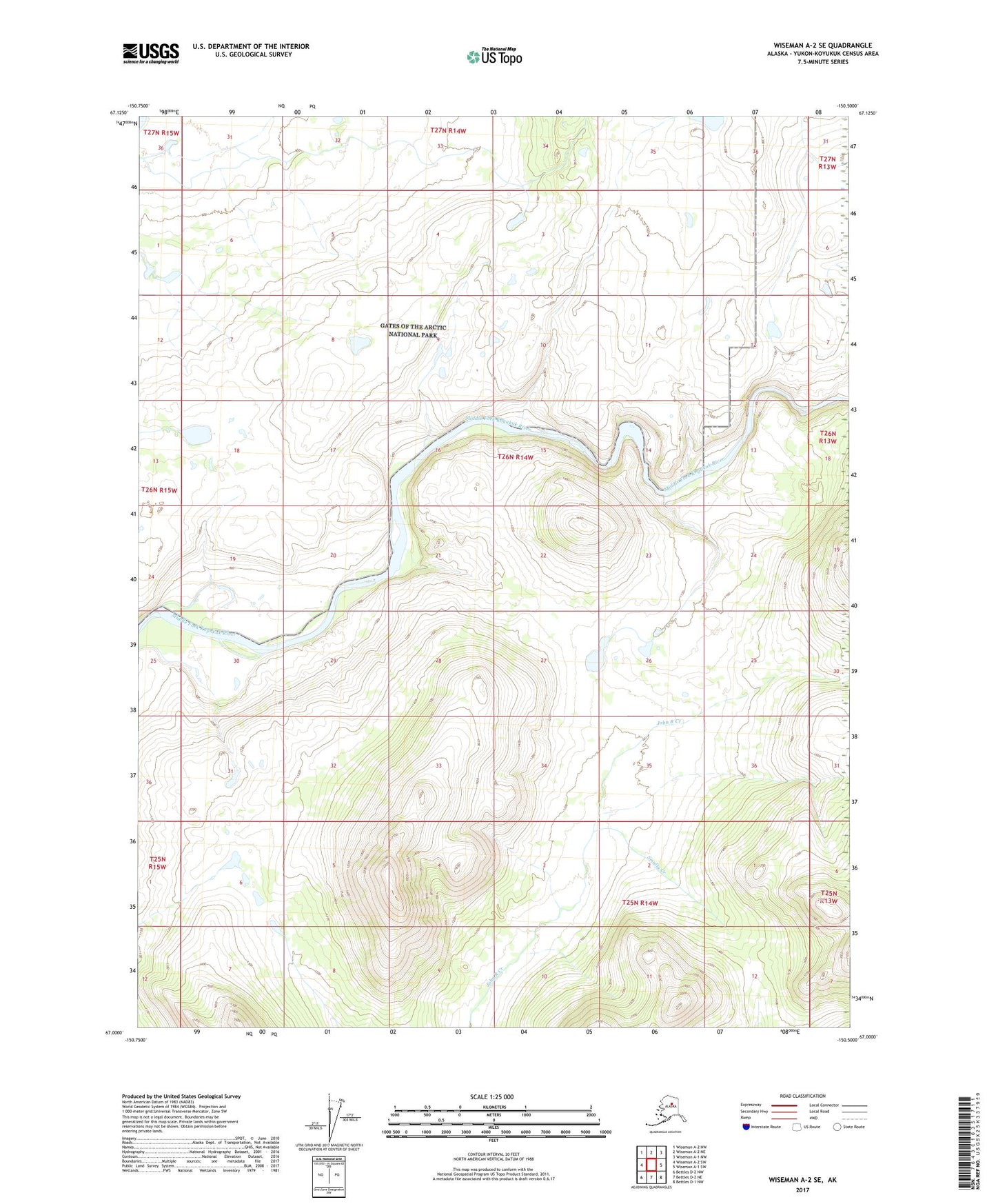 Wiseman A-2 SE Alaska US Topo Map Image