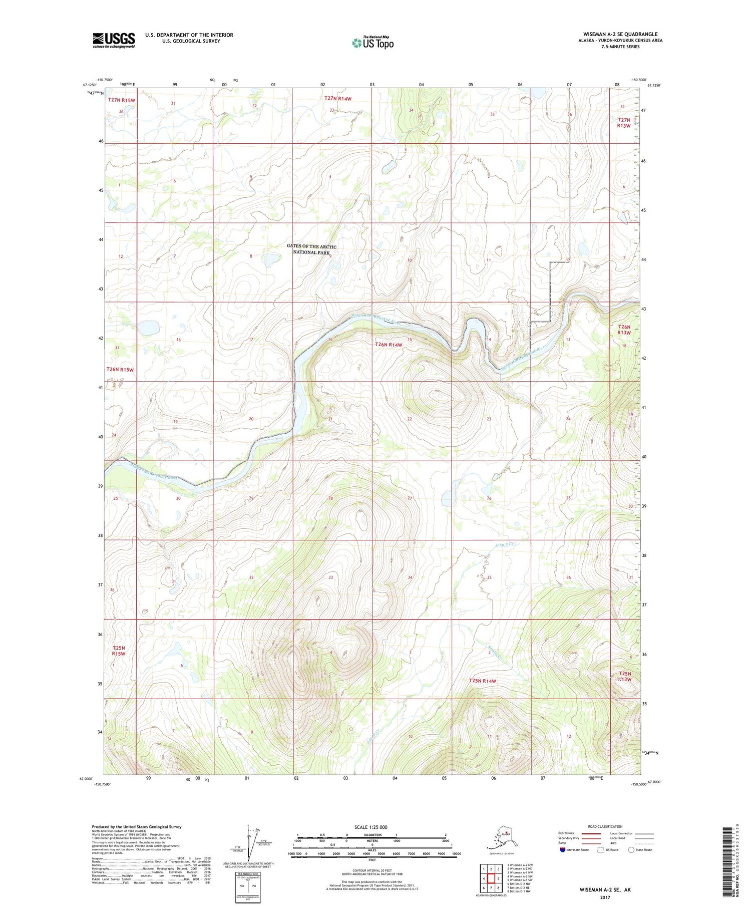 Wiseman A-2 SE Alaska US Topo Map Image