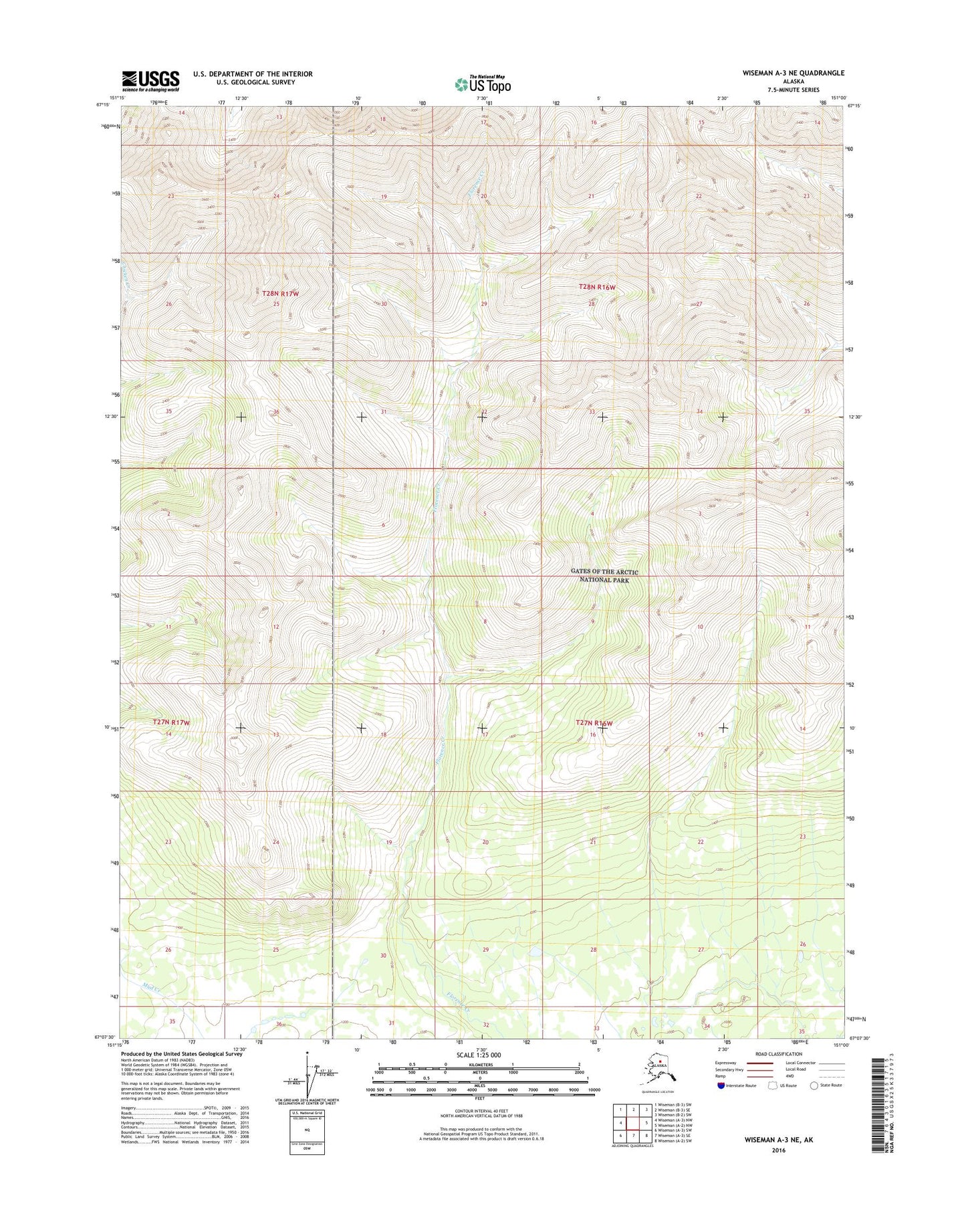 Wiseman A-3 NE Alaska US Topo Map Image