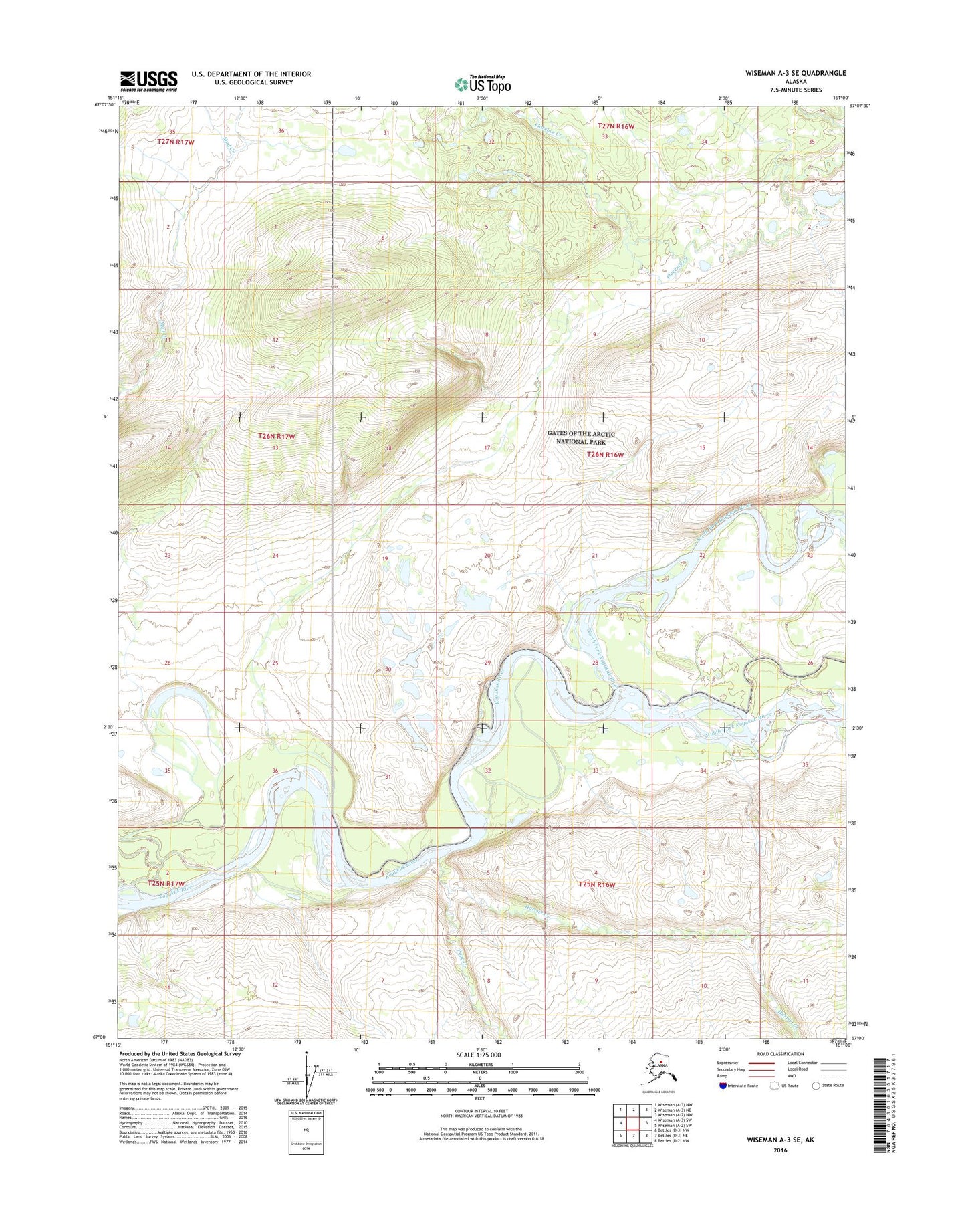 Wiseman A-3 SE Alaska US Topo Map Image