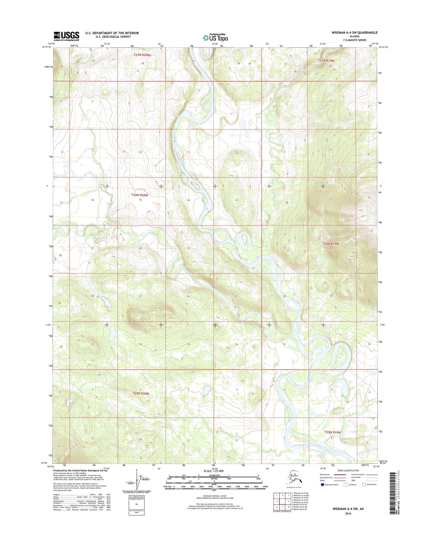 Wiseman A-4 SW Alaska US Topo Map Image