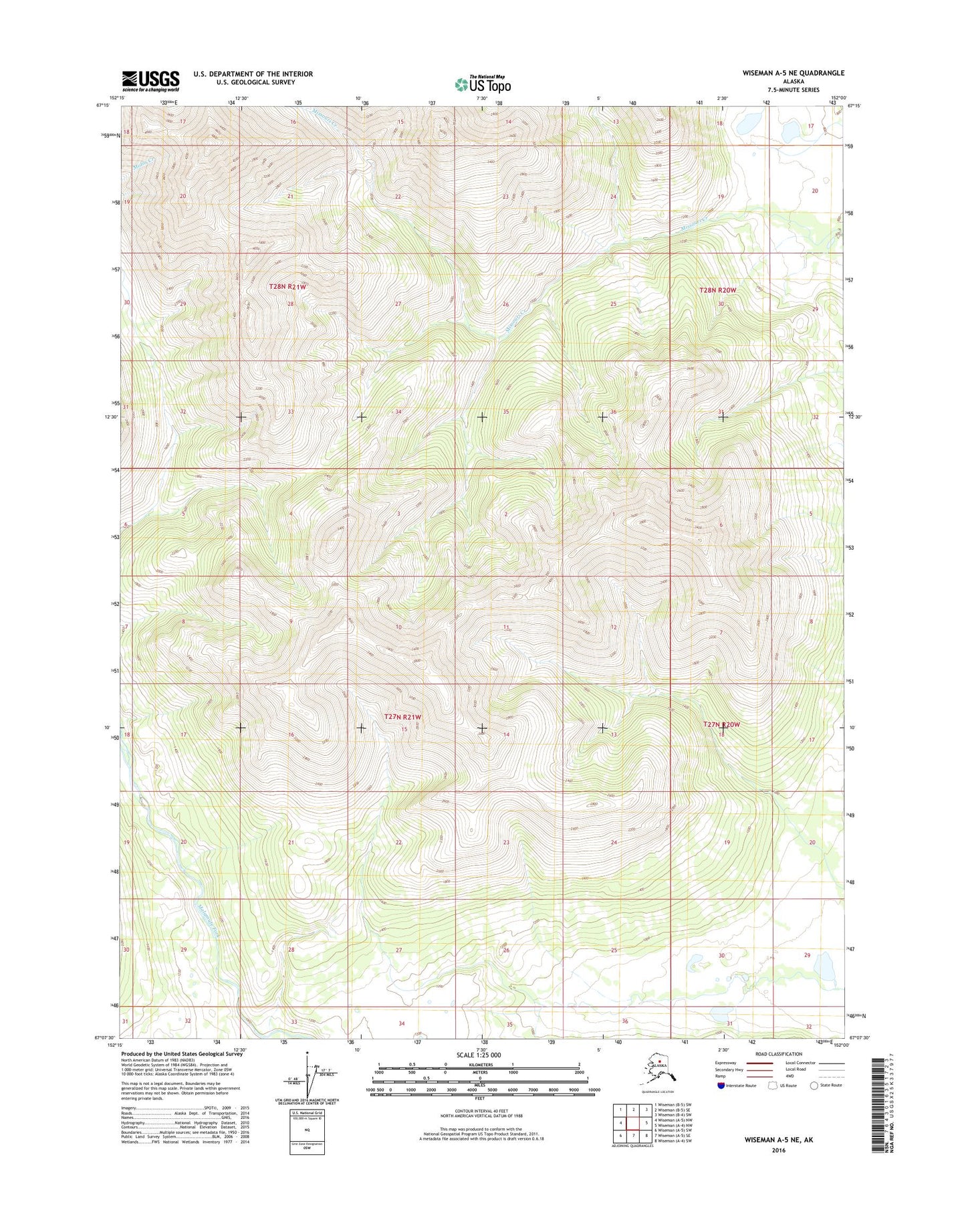 Wiseman A-5 NE Alaska US Topo Map Image