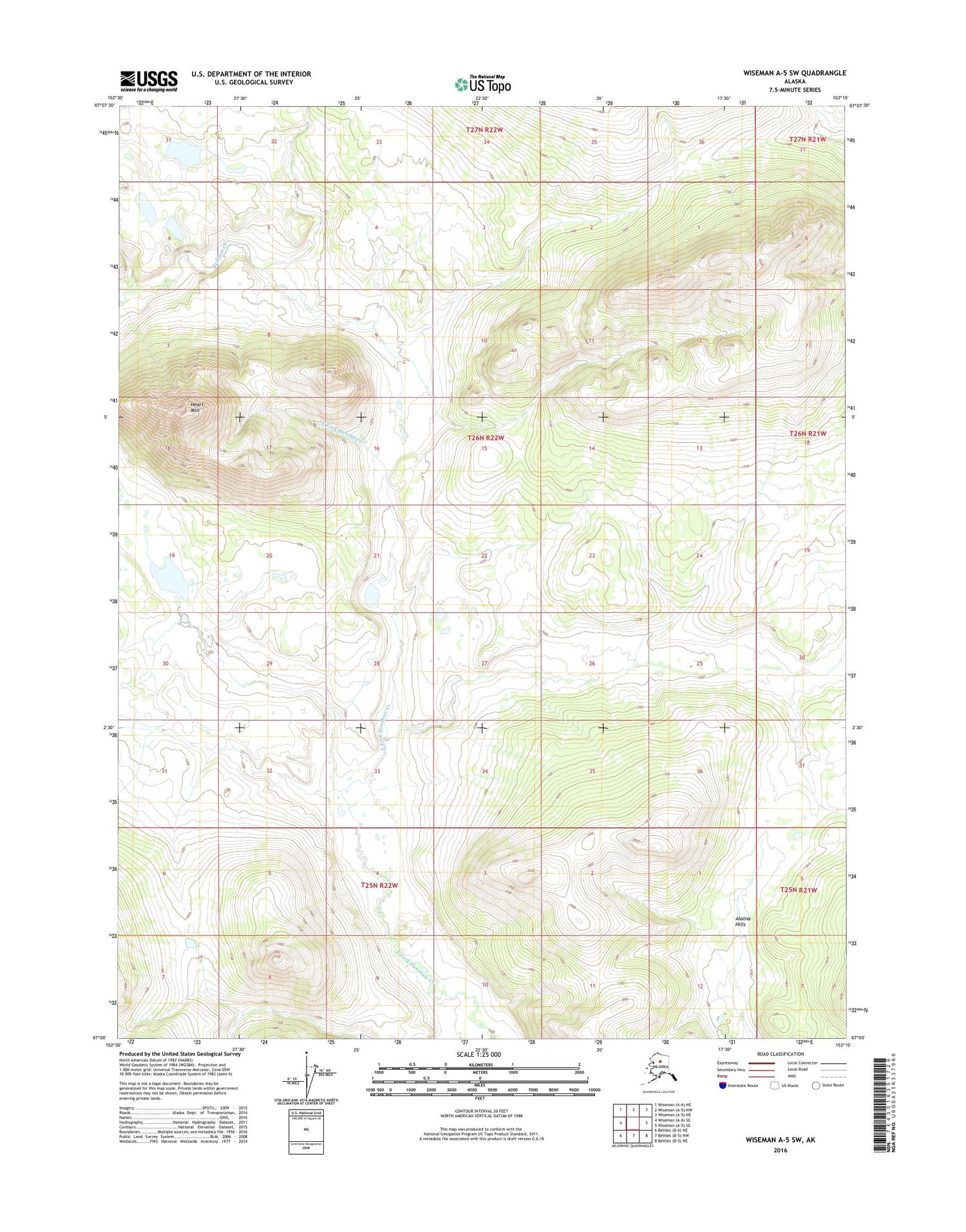Wiseman A-5 SW Alaska US Topo Map Image