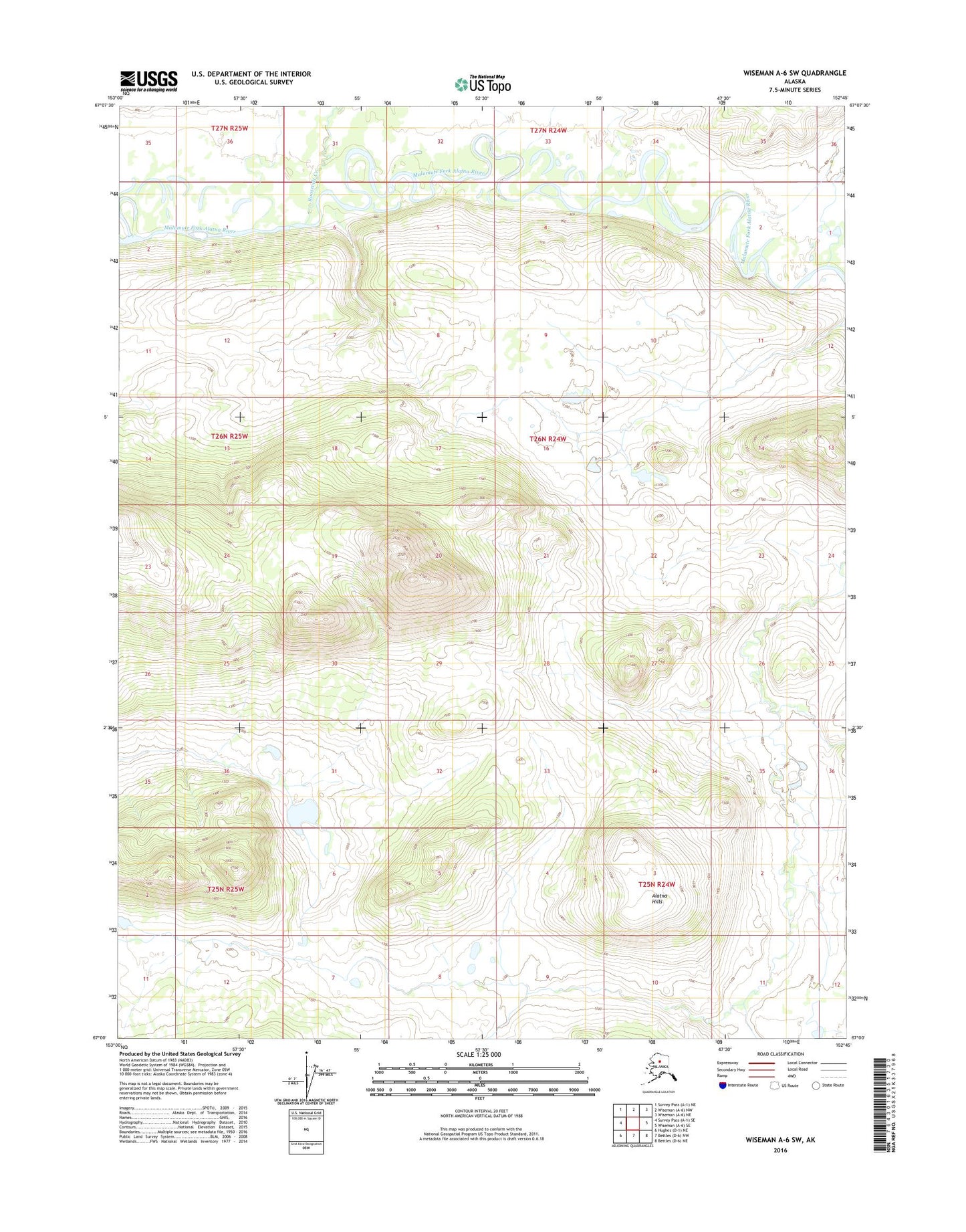 Wiseman A-6 SW Alaska US Topo Map Image