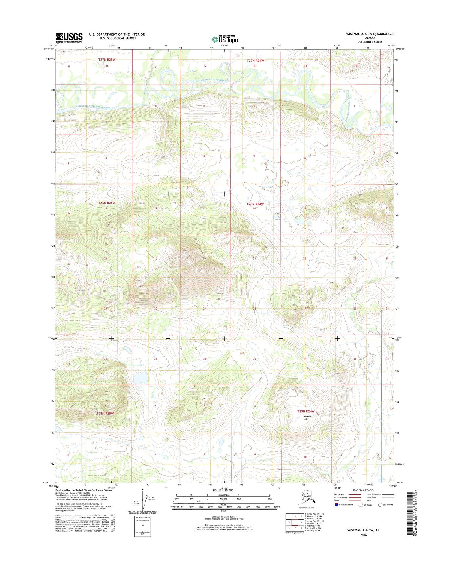Wiseman A-6 SW Alaska US Topo Map Image