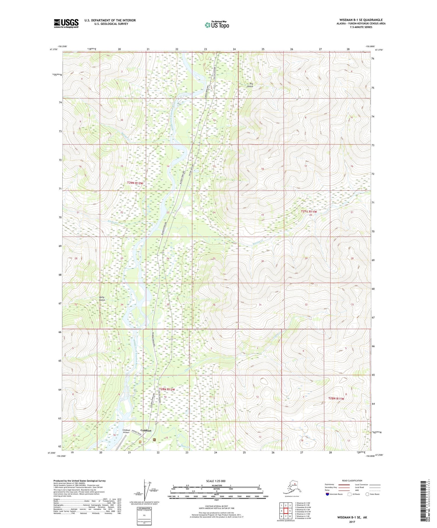 Wiseman B-1 SE Alaska US Topo Map Image