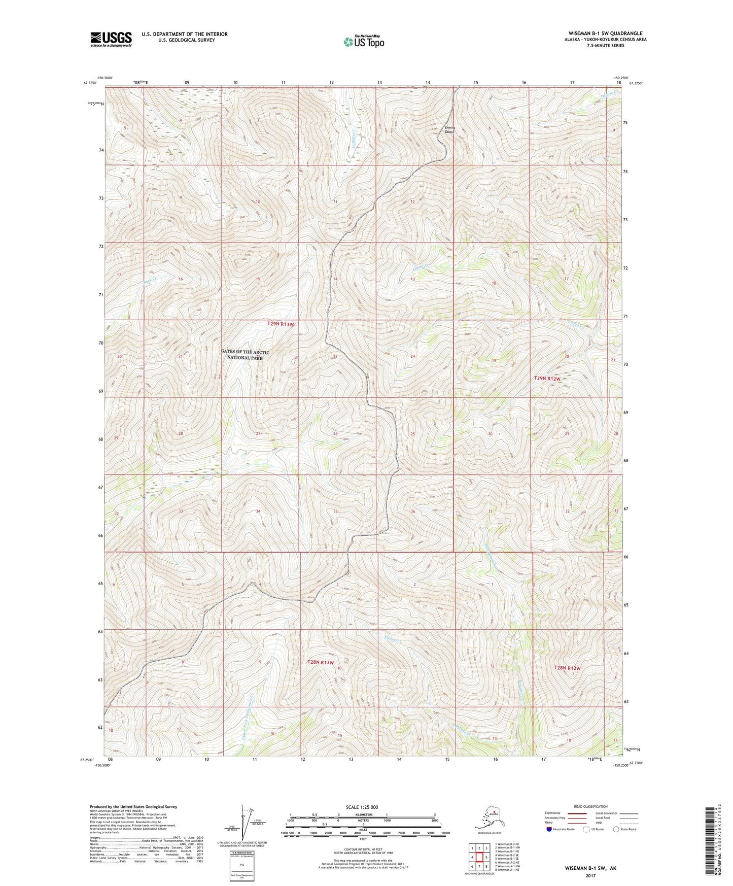 Wiseman B-1 SW Alaska US Topo Map Image