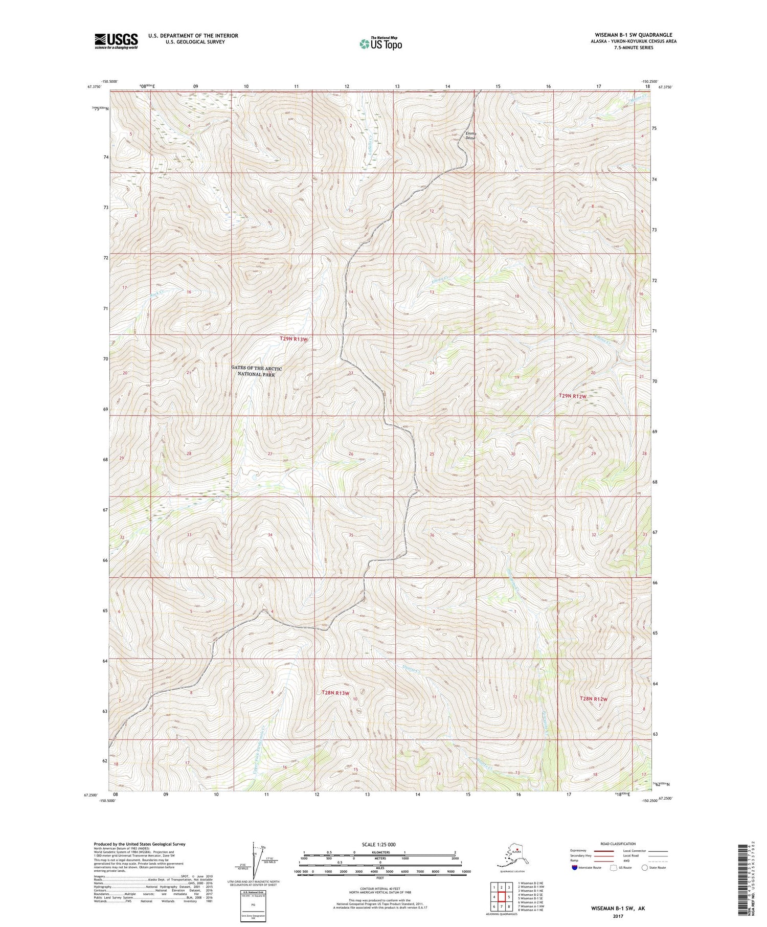 Wiseman B-1 SW Alaska US Topo Map Image
