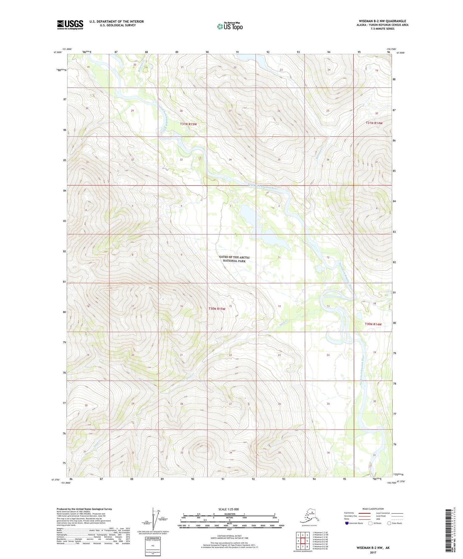 Wiseman B-2 NW Alaska US Topo Map Image