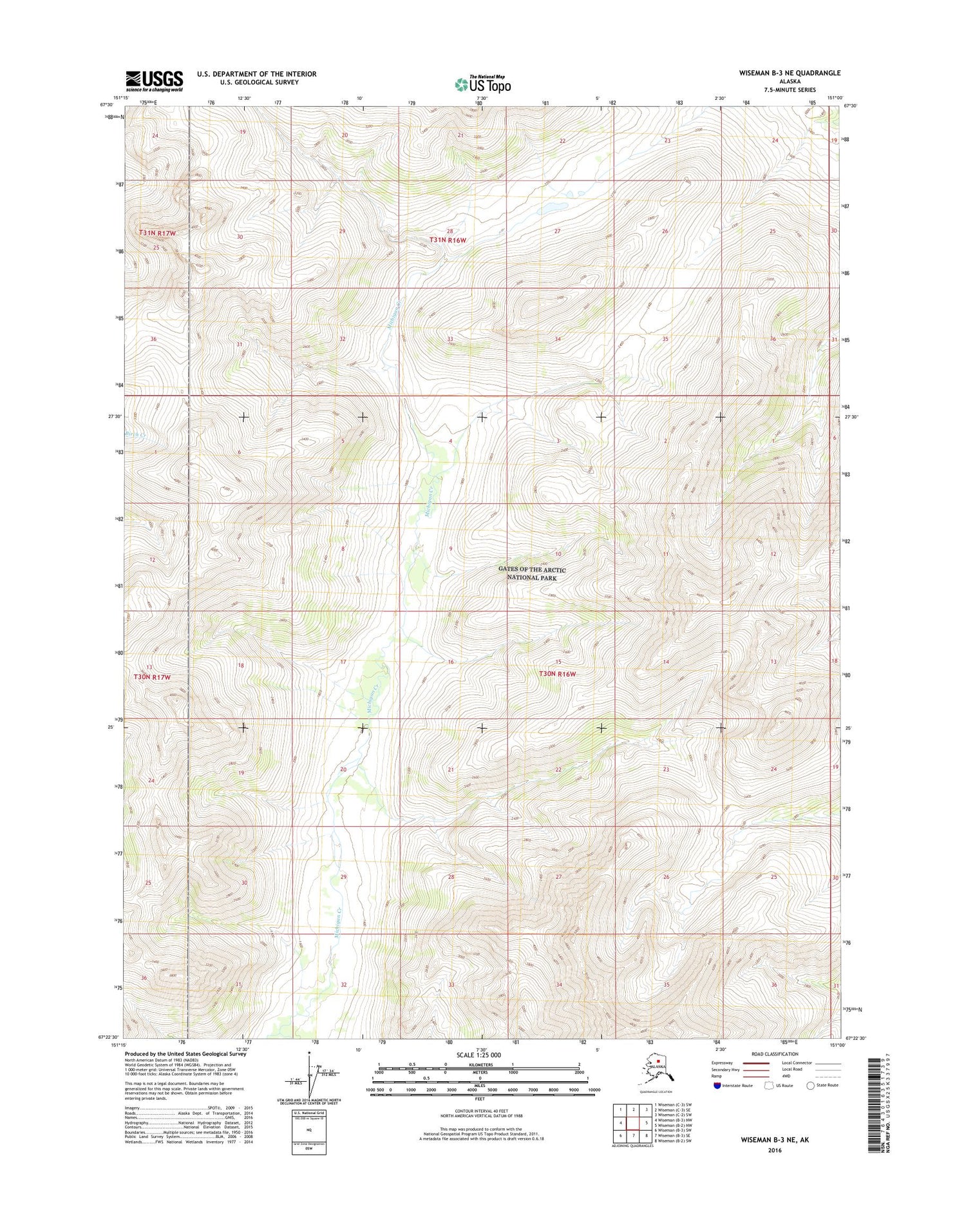 Wiseman B-3 NE Alaska US Topo Map Image