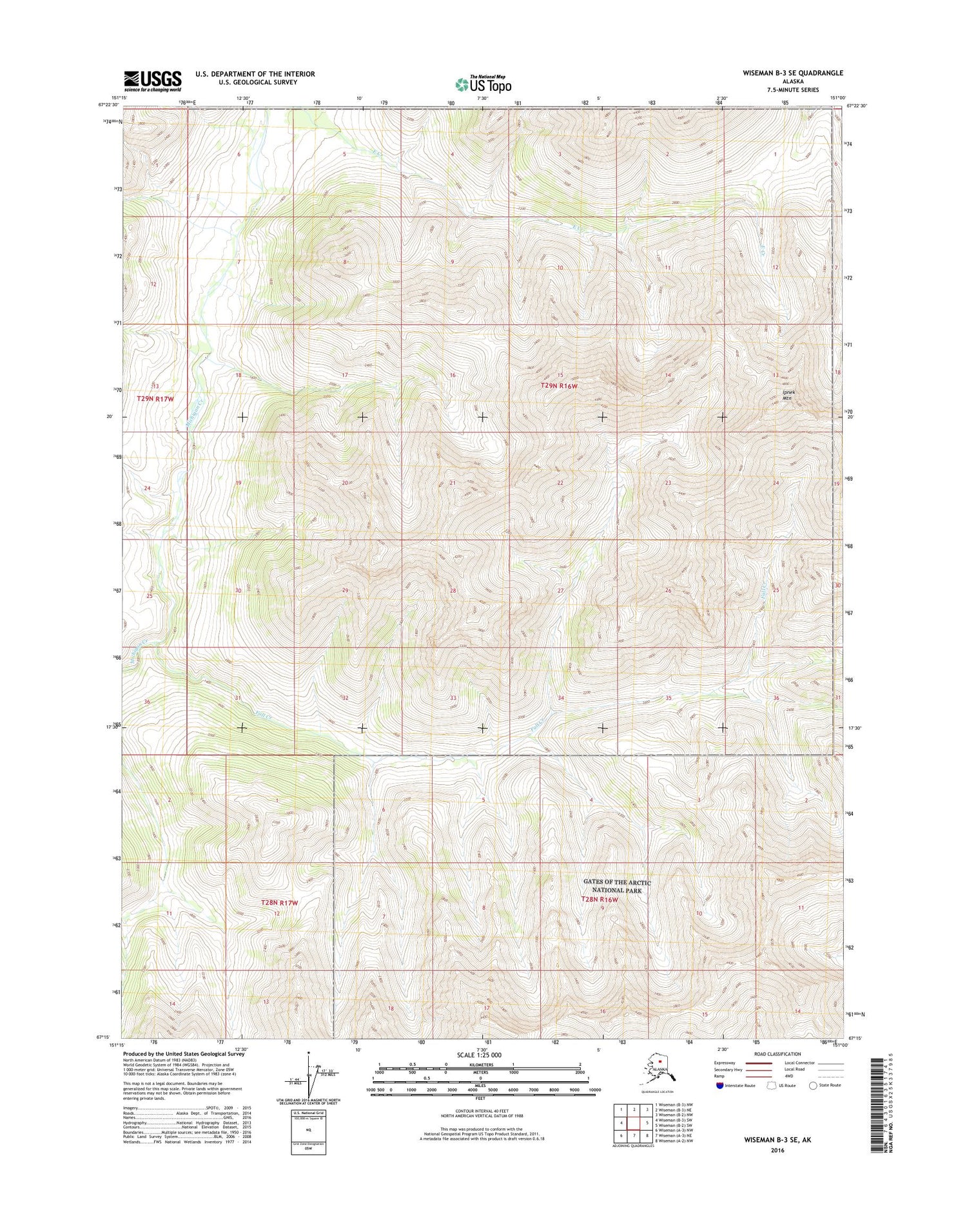 Wiseman B-3 SE Alaska US Topo Map Image