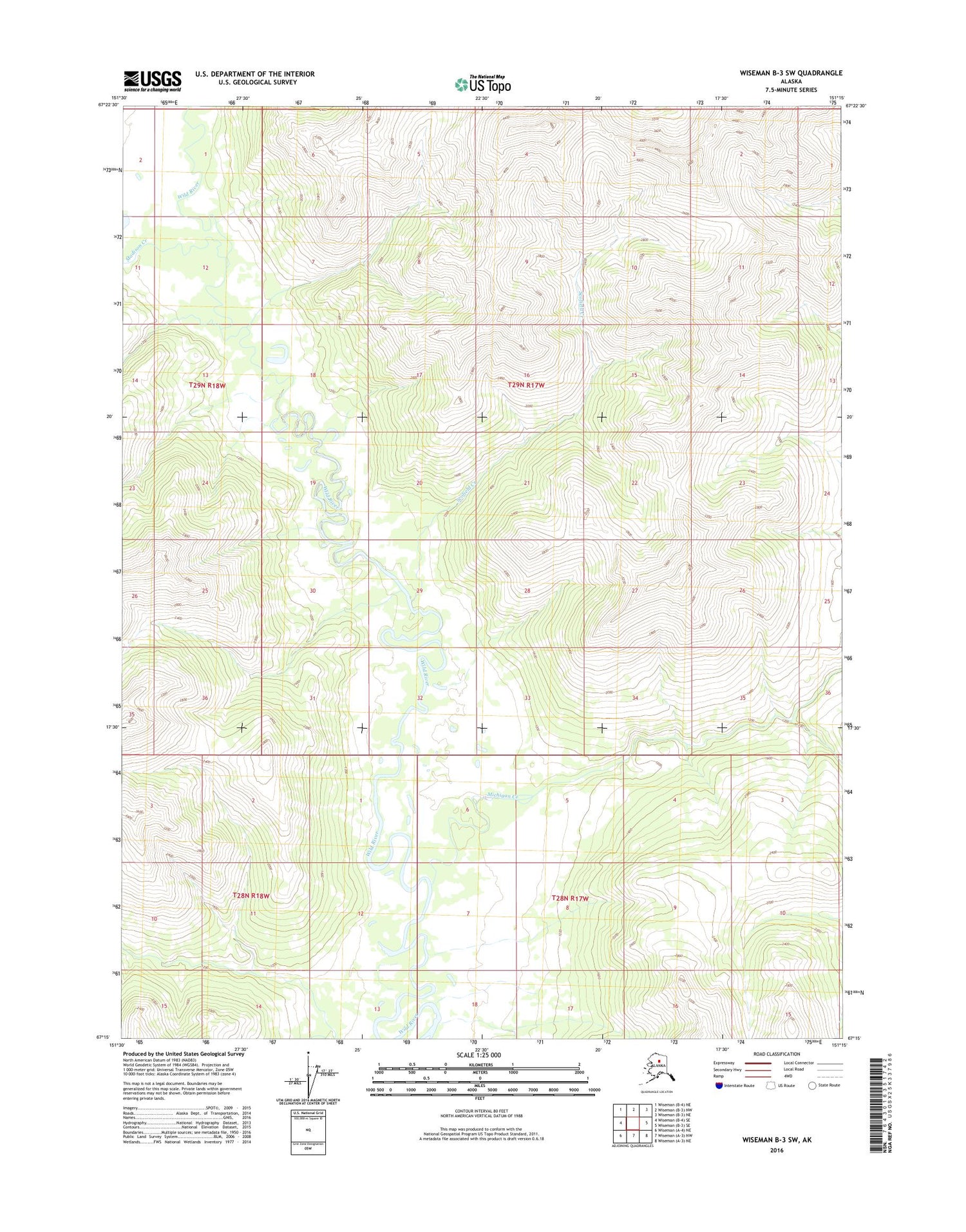 Wiseman B-3 SW Alaska US Topo Map Image