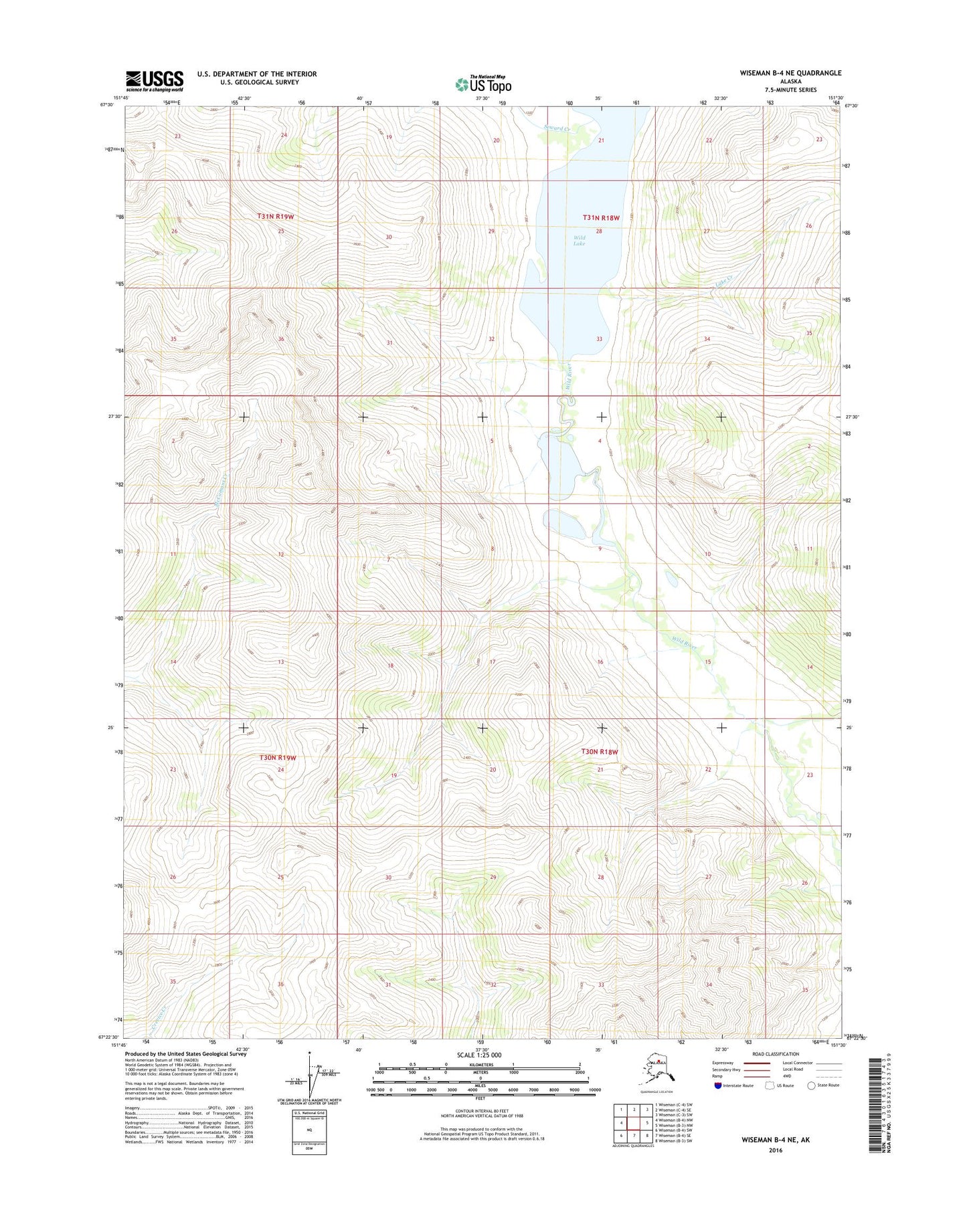 Wiseman B-4 NE Alaska US Topo Map Image