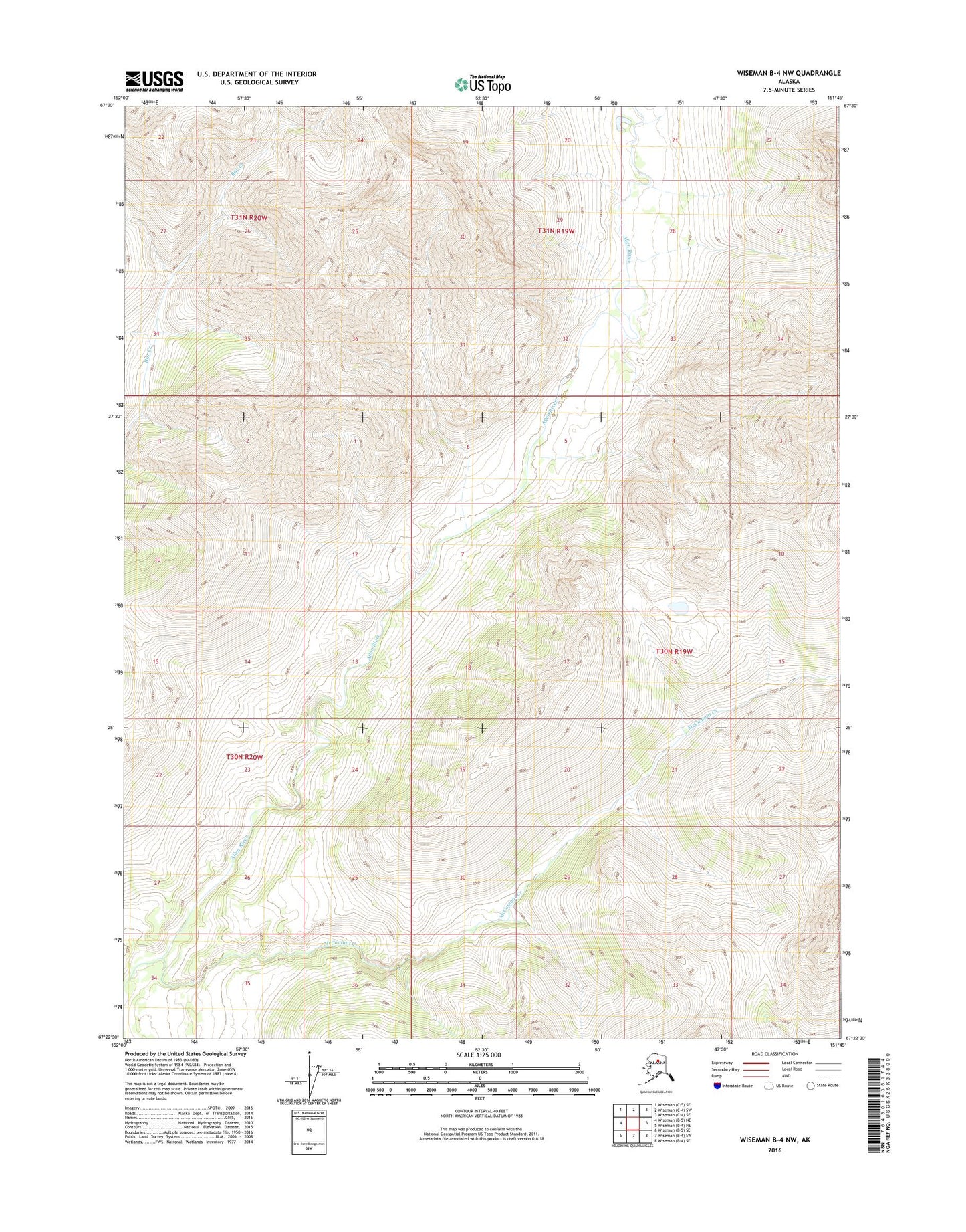 Wiseman B-4 NW Alaska US Topo Map Image