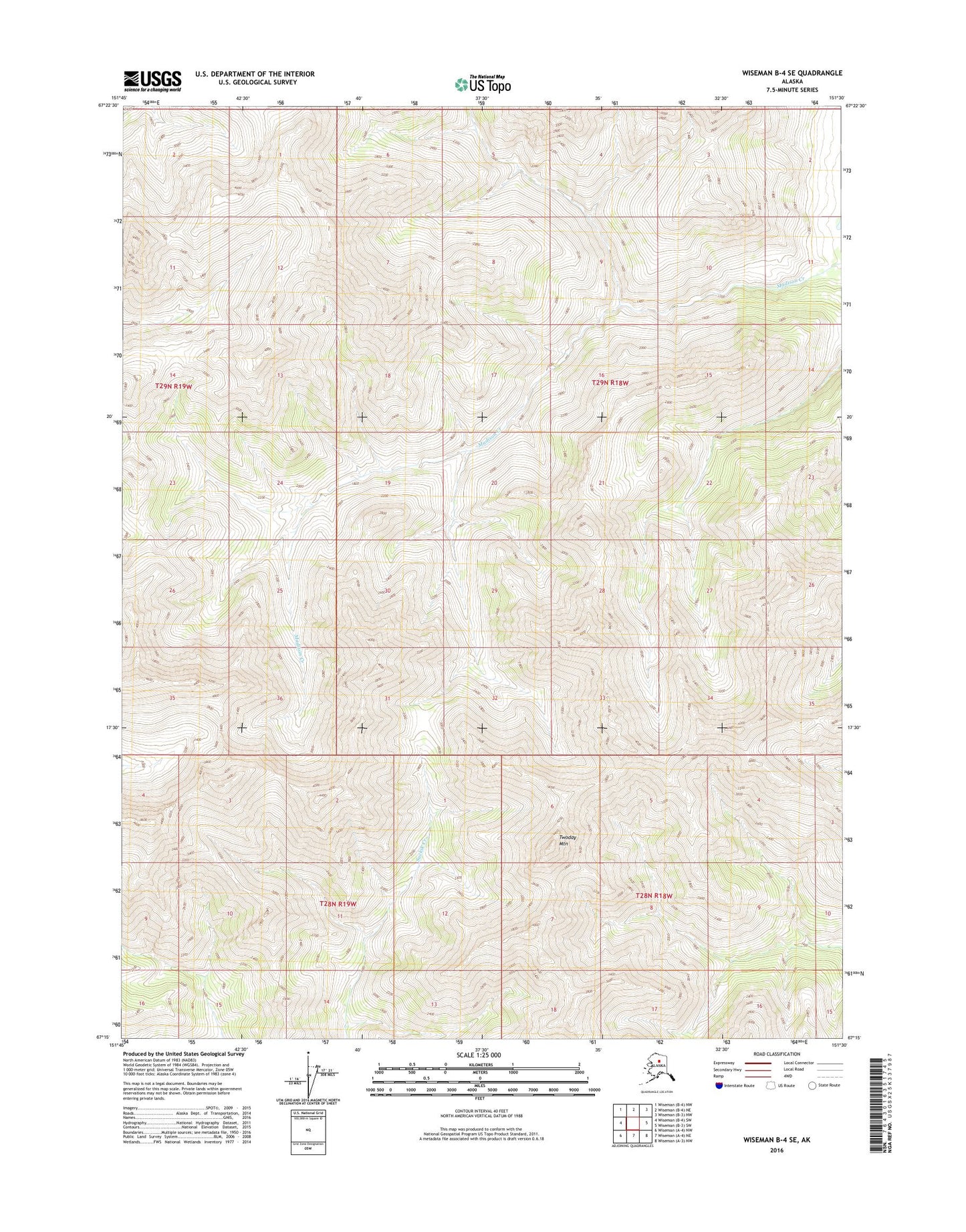 Wiseman B-4 SE Alaska US Topo Map Image