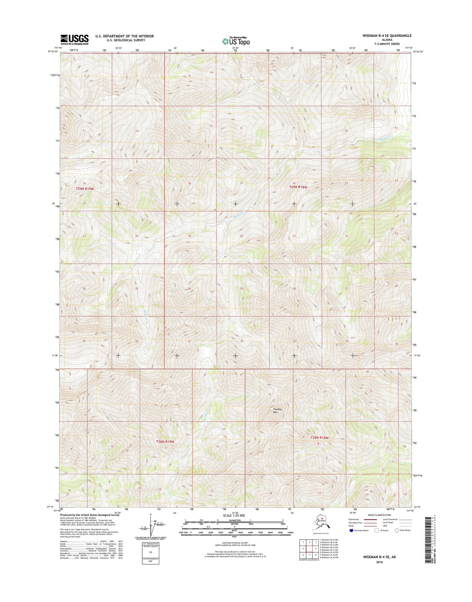 Wiseman B-4 SE Alaska US Topo Map Image