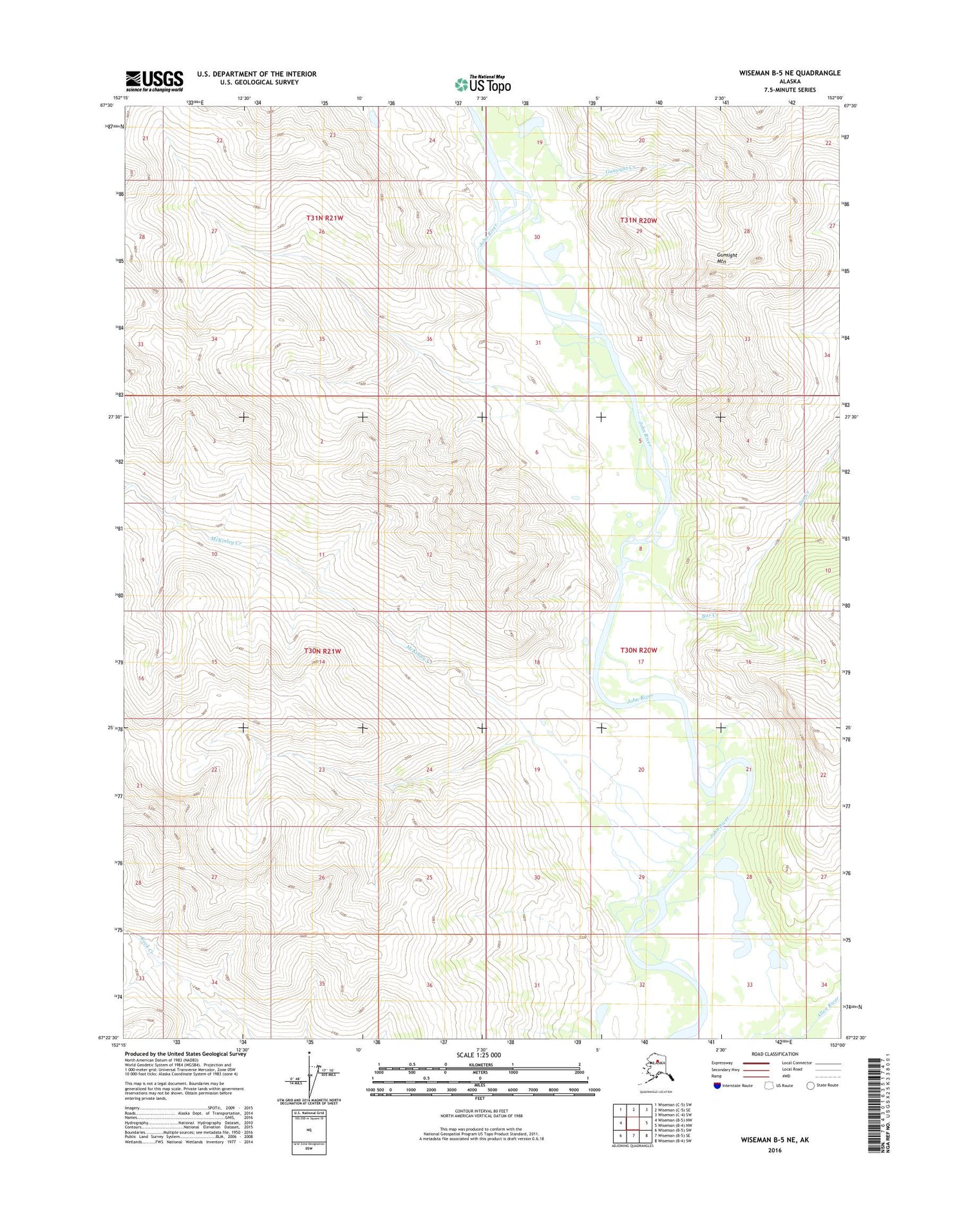 Wiseman B-5 NE Alaska US Topo Map Image