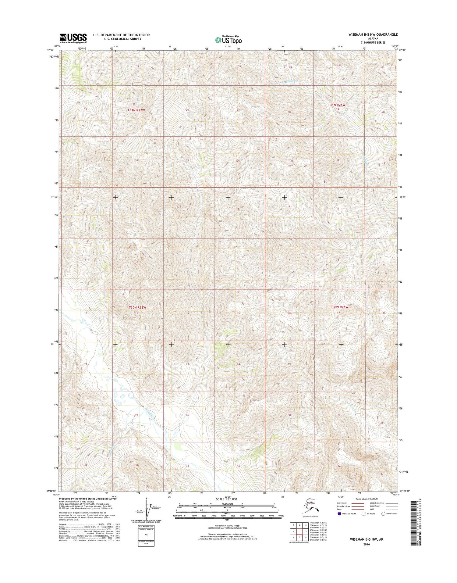 Wiseman B-5 NW Alaska US Topo Map Image