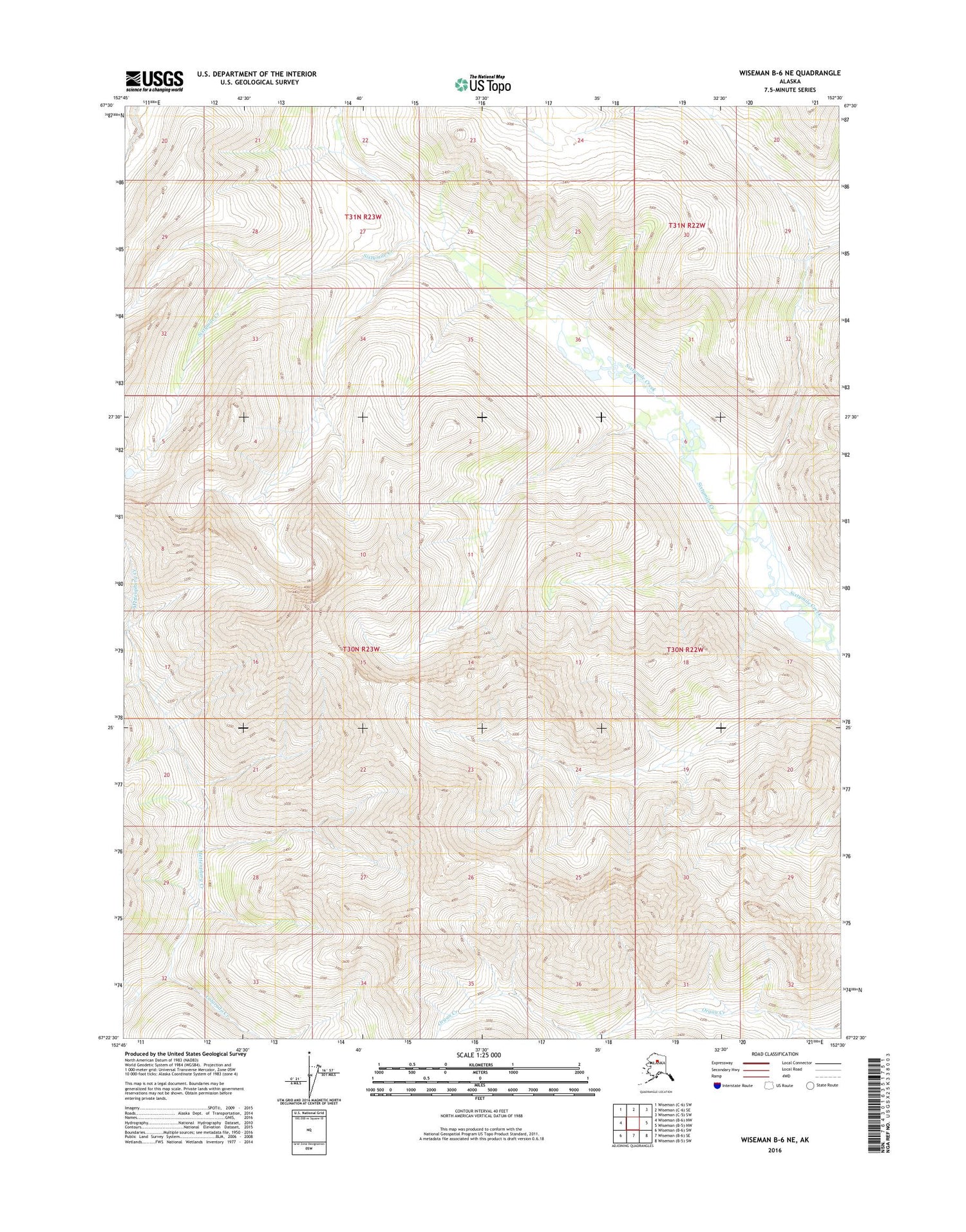 Wiseman B-6 NE Alaska US Topo Map Image