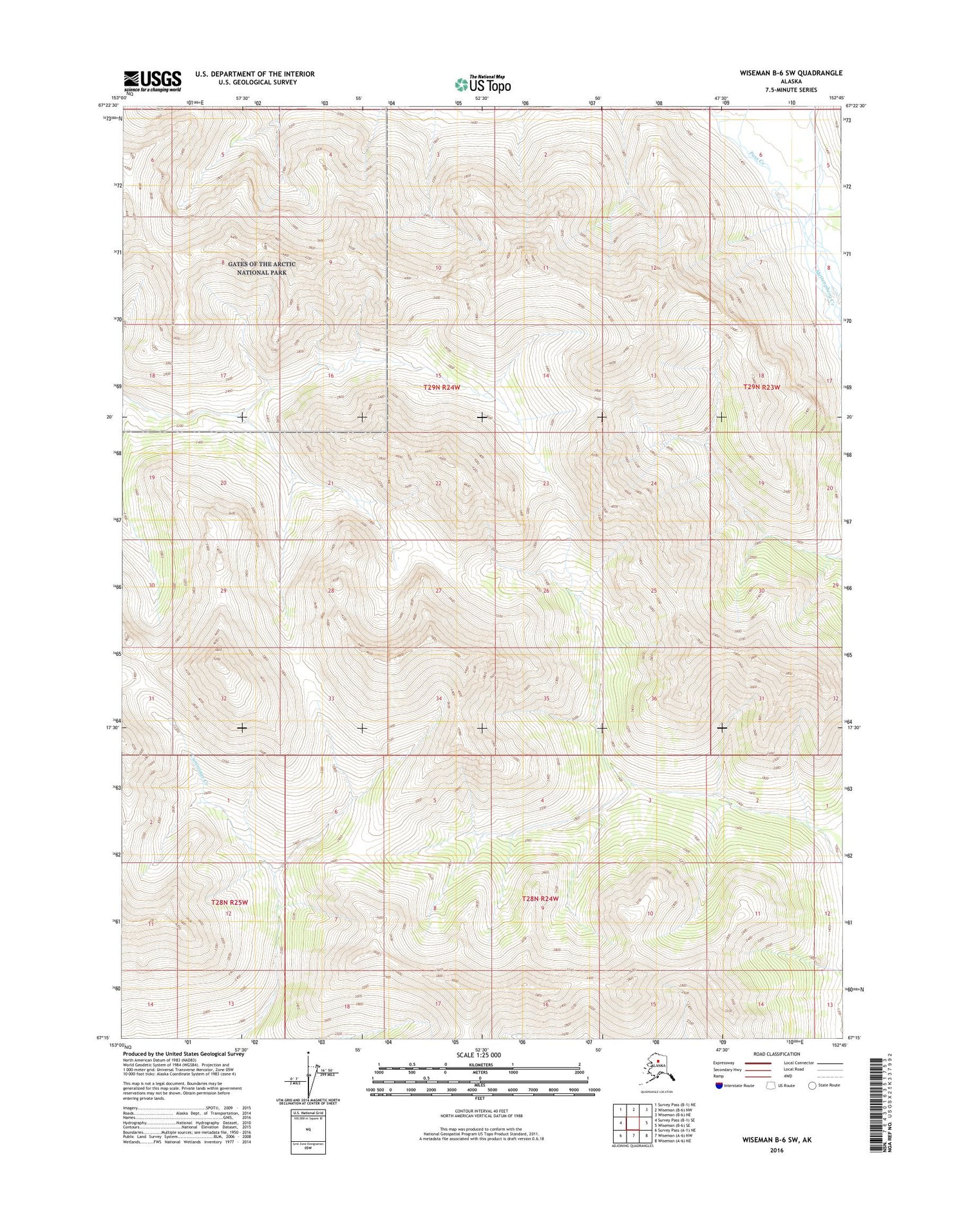 Wiseman B-6 SW Alaska US Topo Map Image