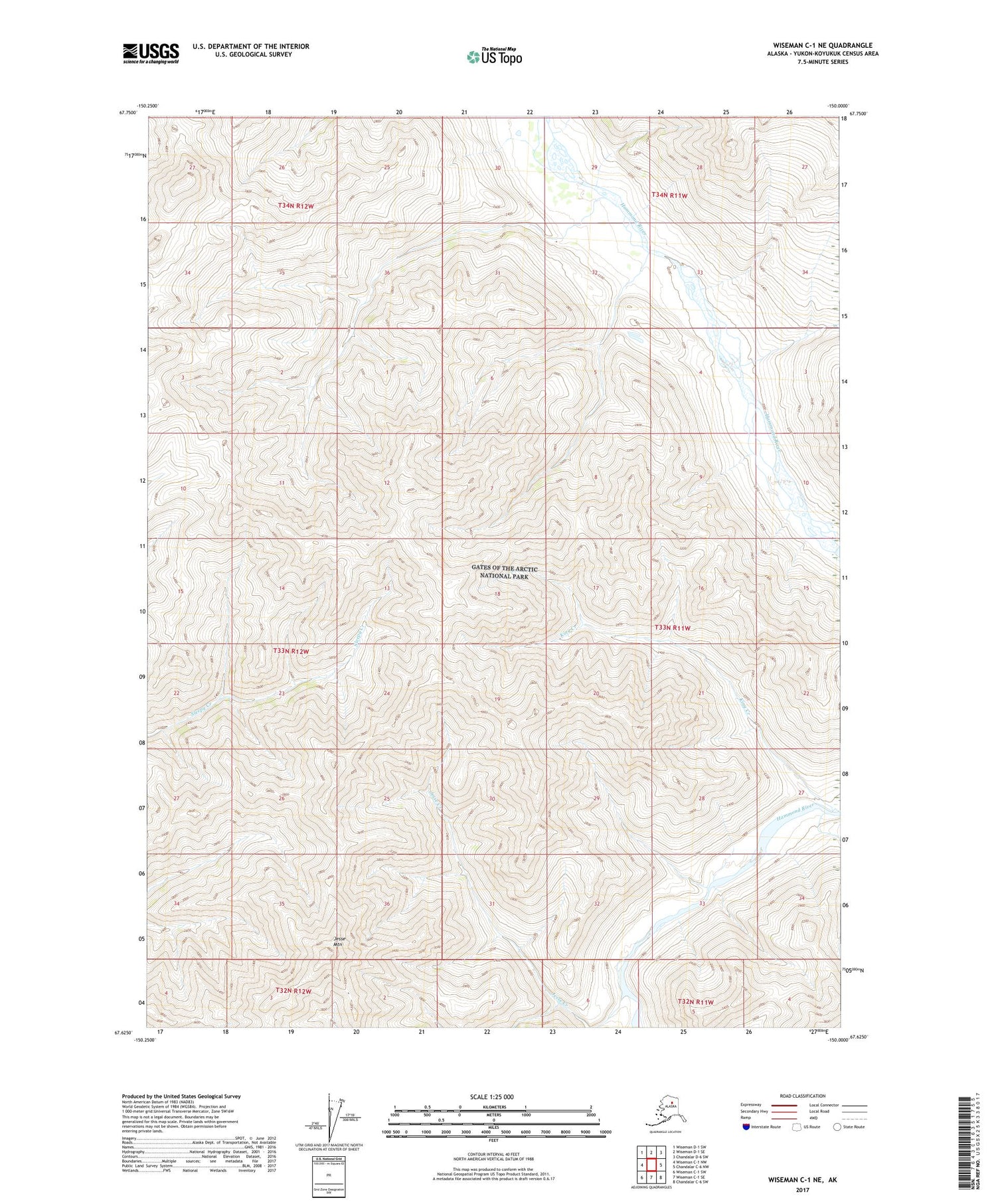 Wiseman C-1 NE Alaska US Topo Map Image