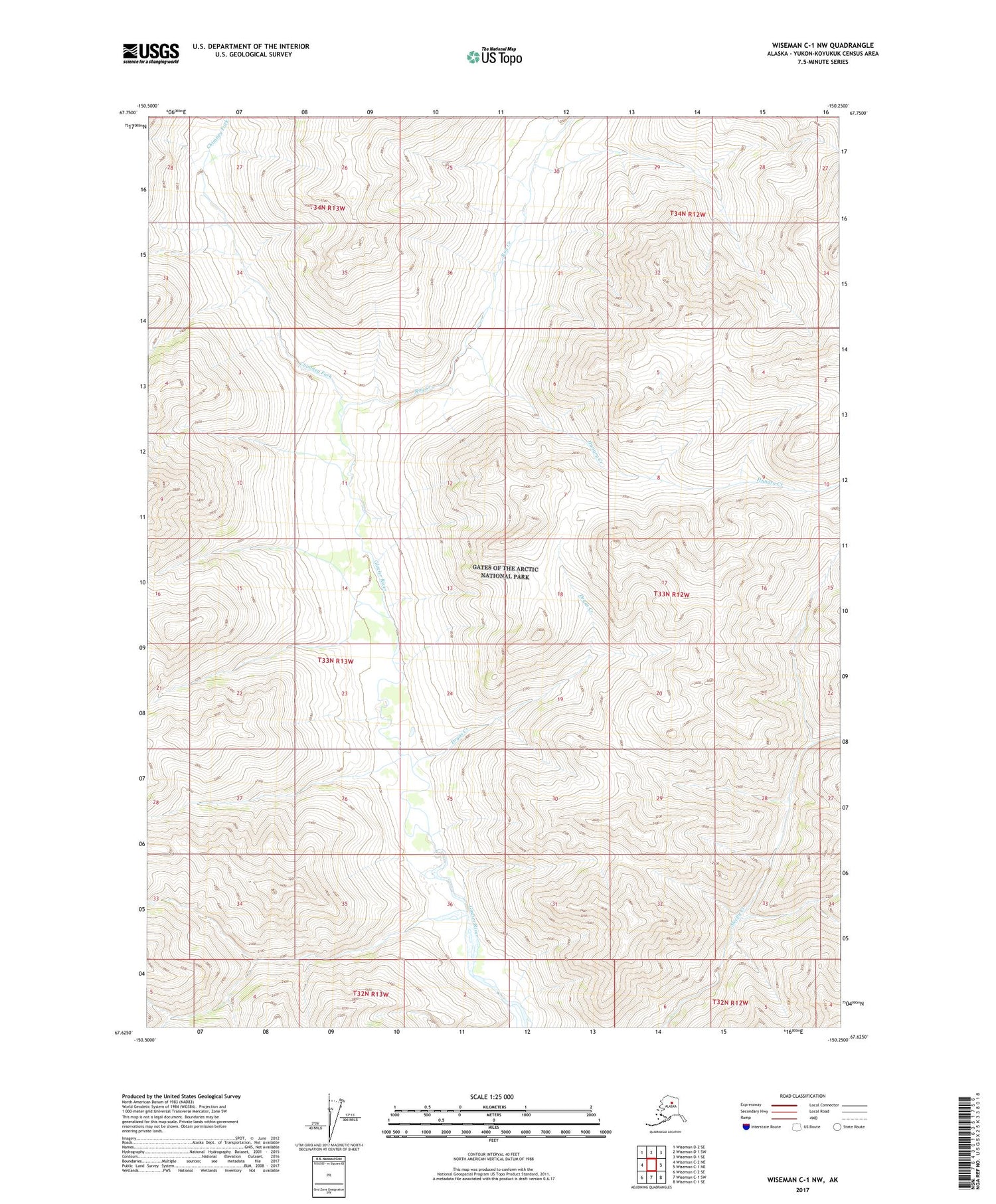 Wiseman C-1 NW Alaska US Topo Map Image
