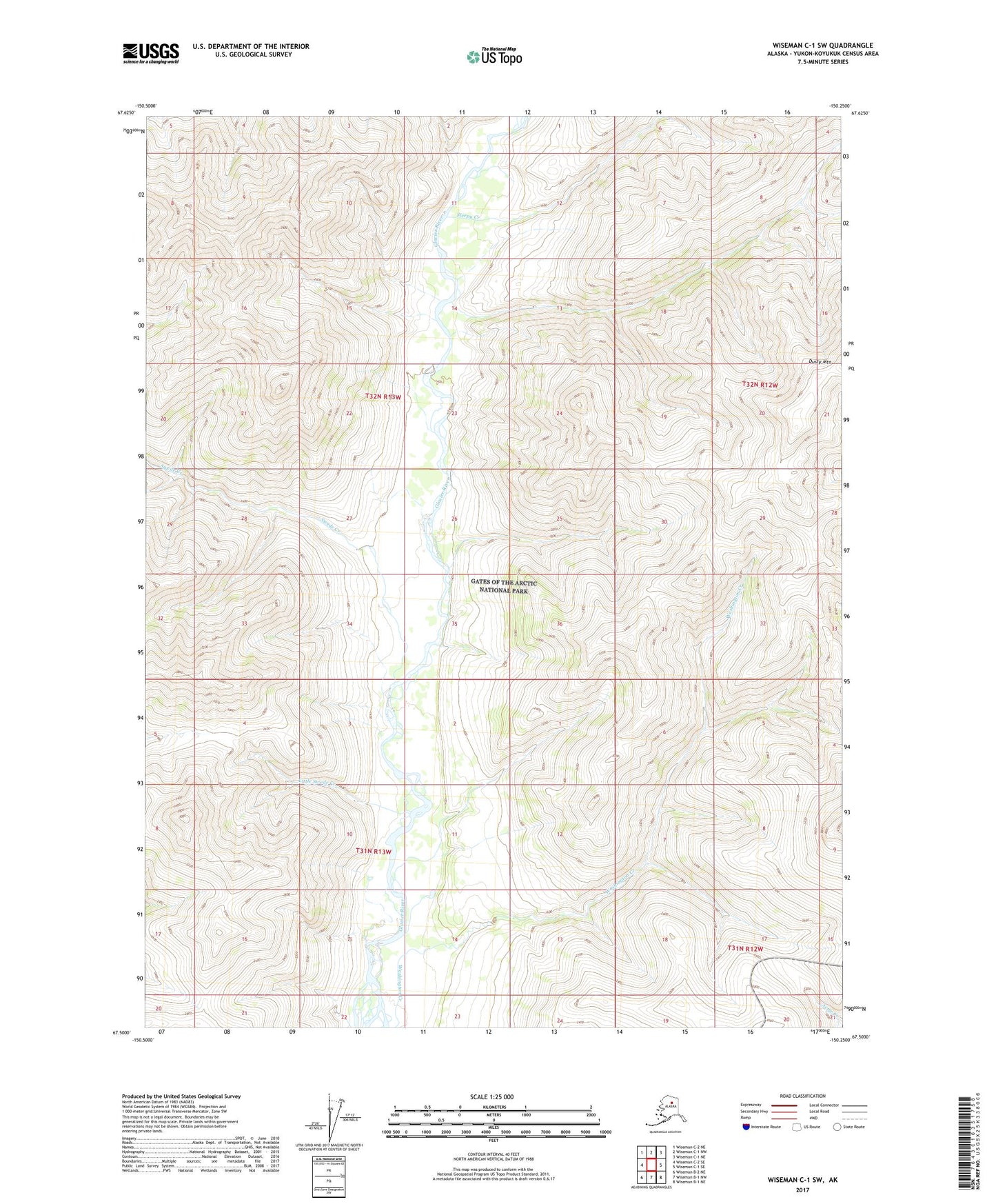 Wiseman C-1 SW Alaska US Topo Map Image